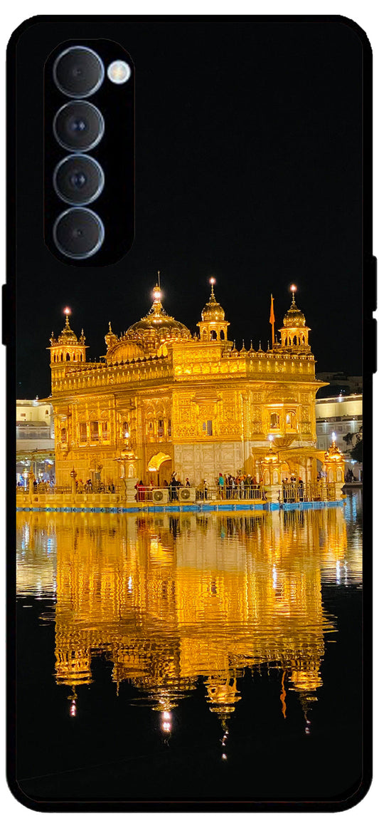 Golden Temple Night Printed Unbreakable Metal Back Case Mobile Cover with 4 Side Protection and Soft TPU Sides for RENO4 PRO