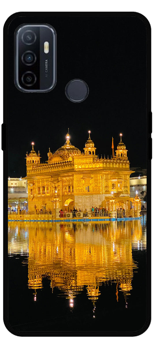 Golden Temple Night Printed Unbreakable Metal Back Case Mobile Cover with 4 Side Protection and Soft TPU Sides for Oppo A53