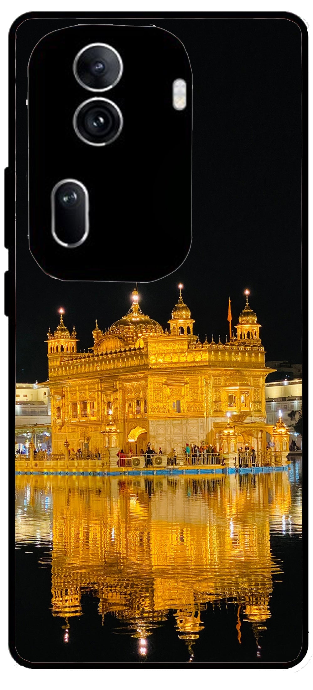 Golden Temple Night Printed Unbreakable Metal Back Case Mobile Cover with 4 Side Protection and Soft TPU Sides for Oppo Reno 11 pro