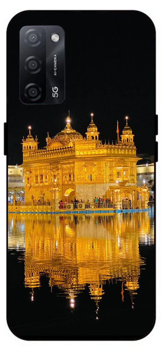 Golden Temple Night Printed Unbreakable Metal Back Case Mobile Cover with 4 Side Protection and Soft TPU Sides for Oppo A53s 5G