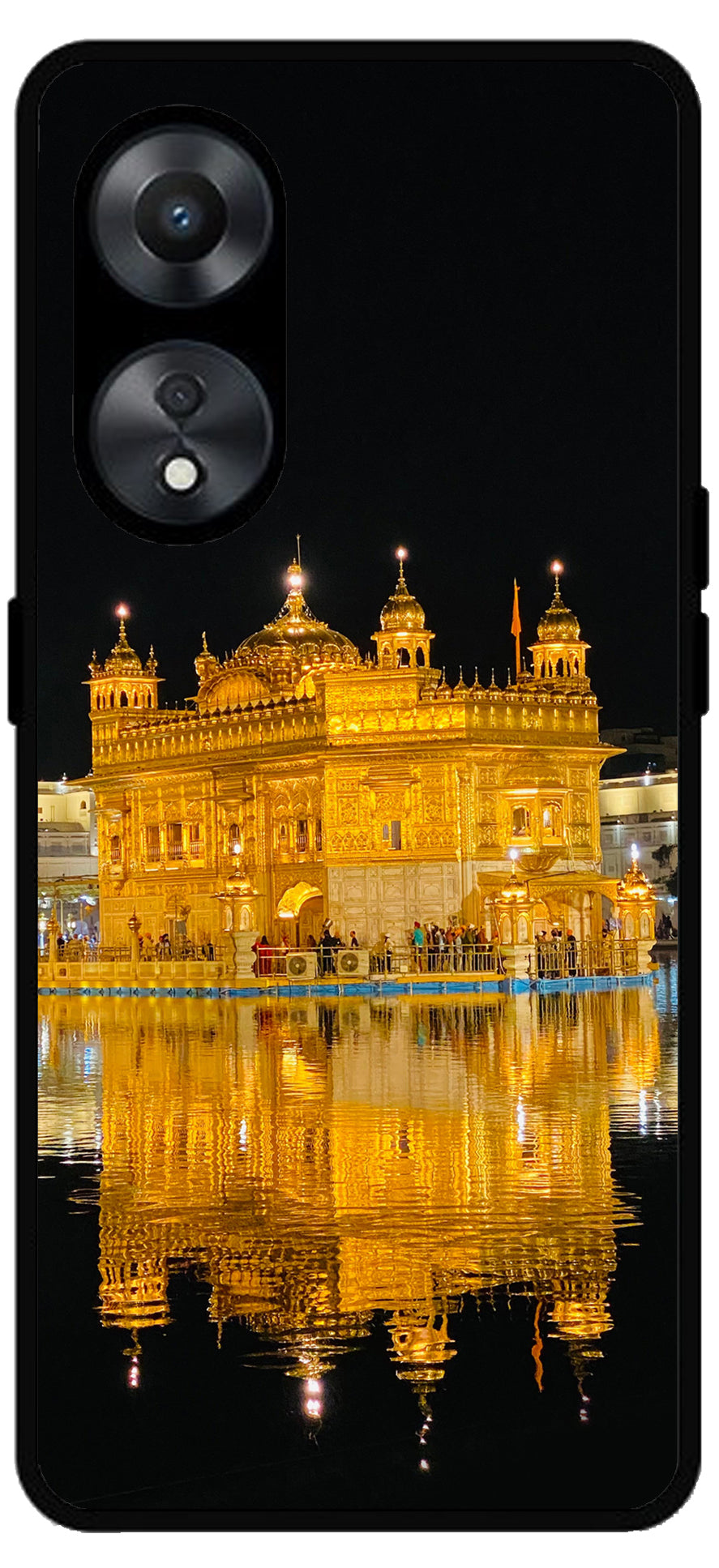 Golden Temple Night Printed Unbreakable Metal Back Case Mobile Cover with 4 Side Protection and Soft TPU Sides for Oppo a78 5g