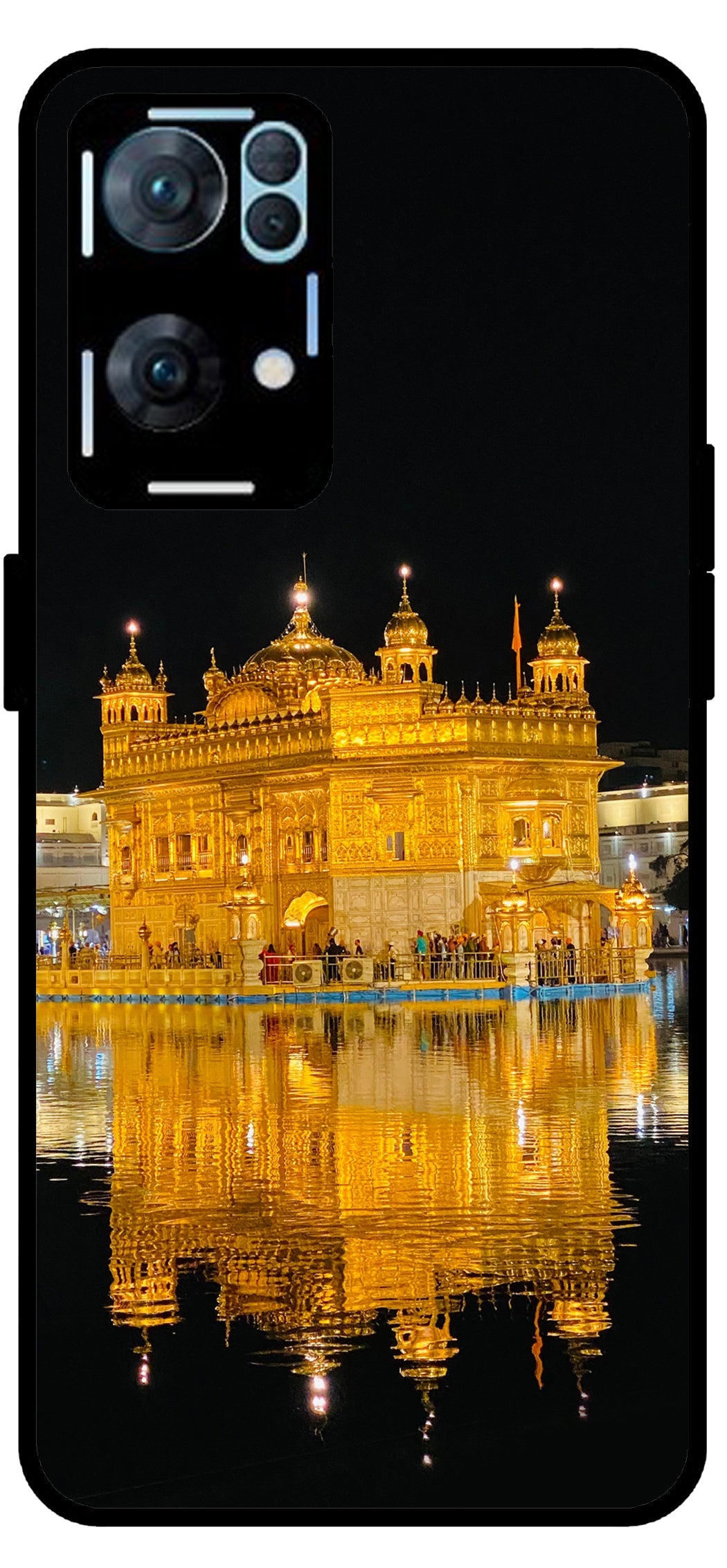 Golden Temple Night Printed Unbreakable Metal Back Case Mobile Cover with 4 Side Protection and Soft TPU Sides for Oppo Reno 7 Pro 5G