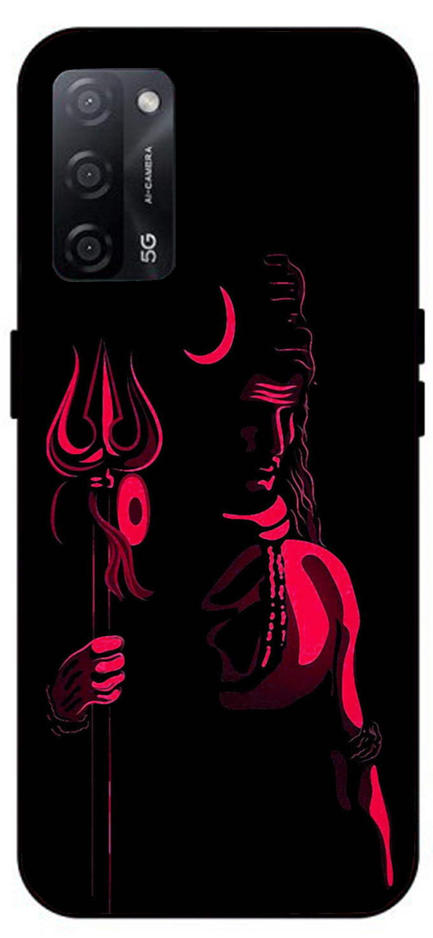 Lord Shiva Unbreakable Metal Back Case Mobile Cover with 4 Side Protection and Soft TPU Sides for Oppo A53s 5G