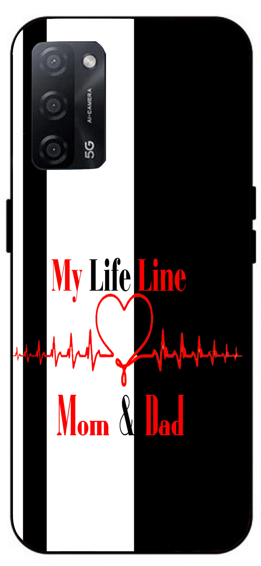 My Life Line Unbreakable Metal Back Case Mobile Cover with 4 Side Protection and Soft TPU Sides for Oppo A53s 5G