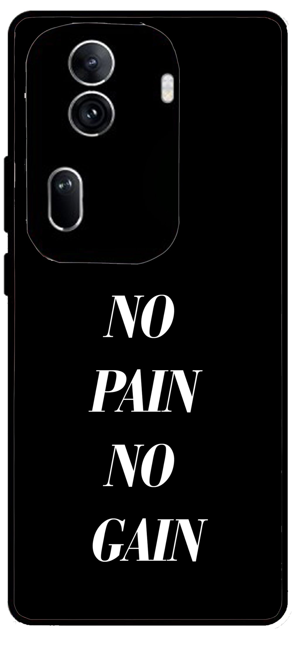 No Pain No Gain Unbreakable Metal Back Case Mobile Cover with 4 Side Protection and Soft TPU Sides for Oppo Reno 11 pro