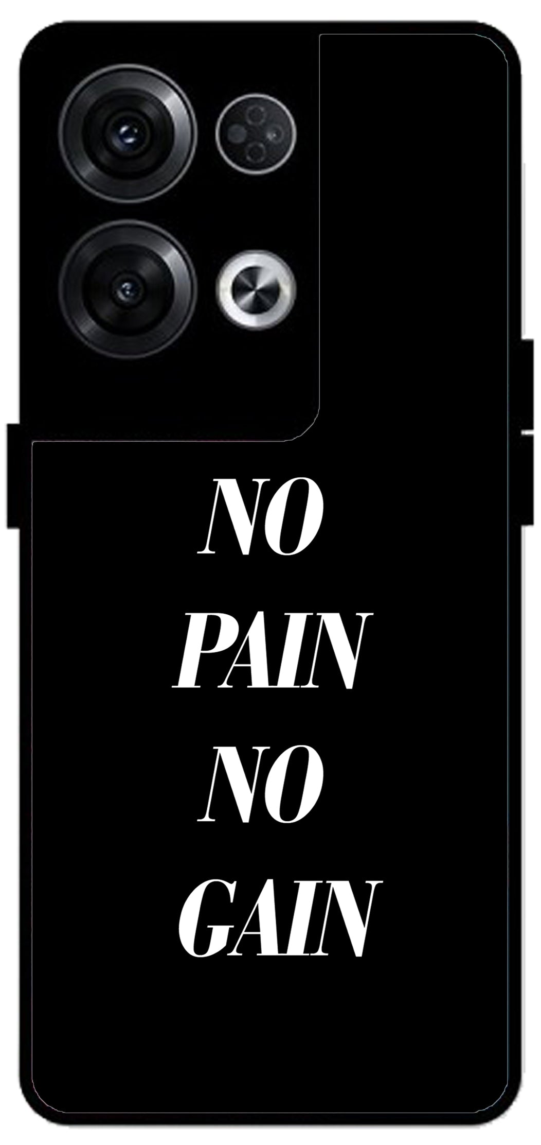 No Pain No Gain Unbreakable Metal Back Case Mobile Cover with 4 Side Protection and Soft TPU Sides for Oppo Reno 8 Pro 5G 2D