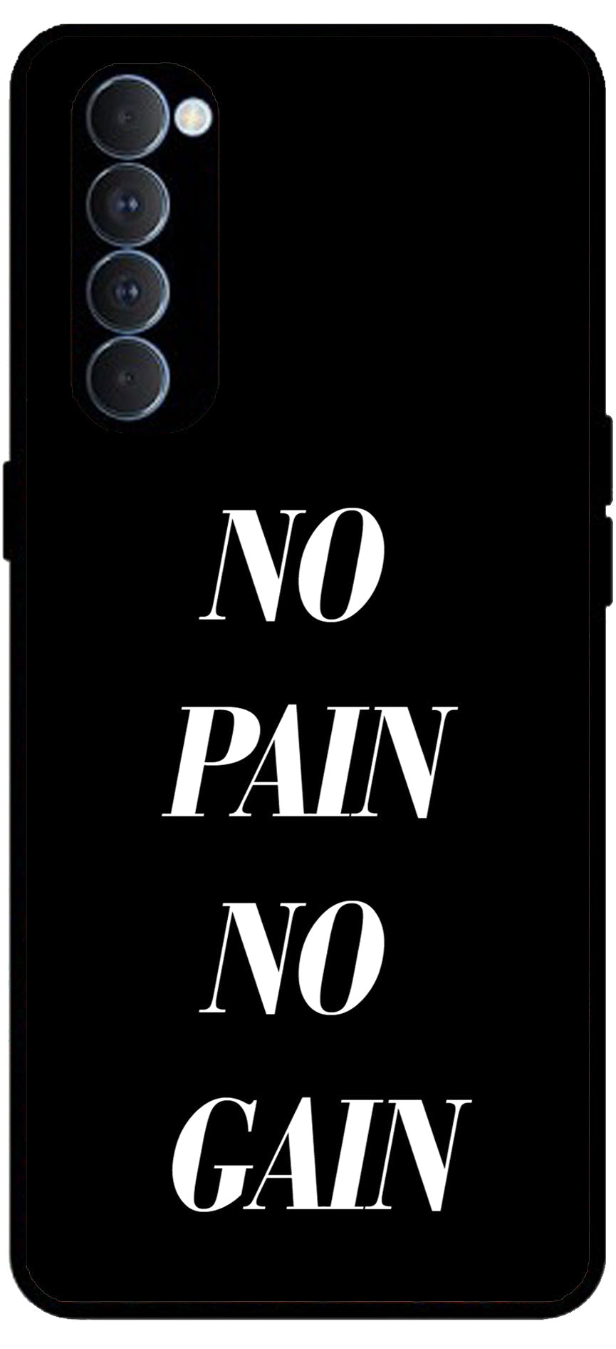 No Pain No Gain Unbreakable Metal Back Case Mobile Cover with 4 Side Protection and Soft TPU Sides for Oppo Reno pro