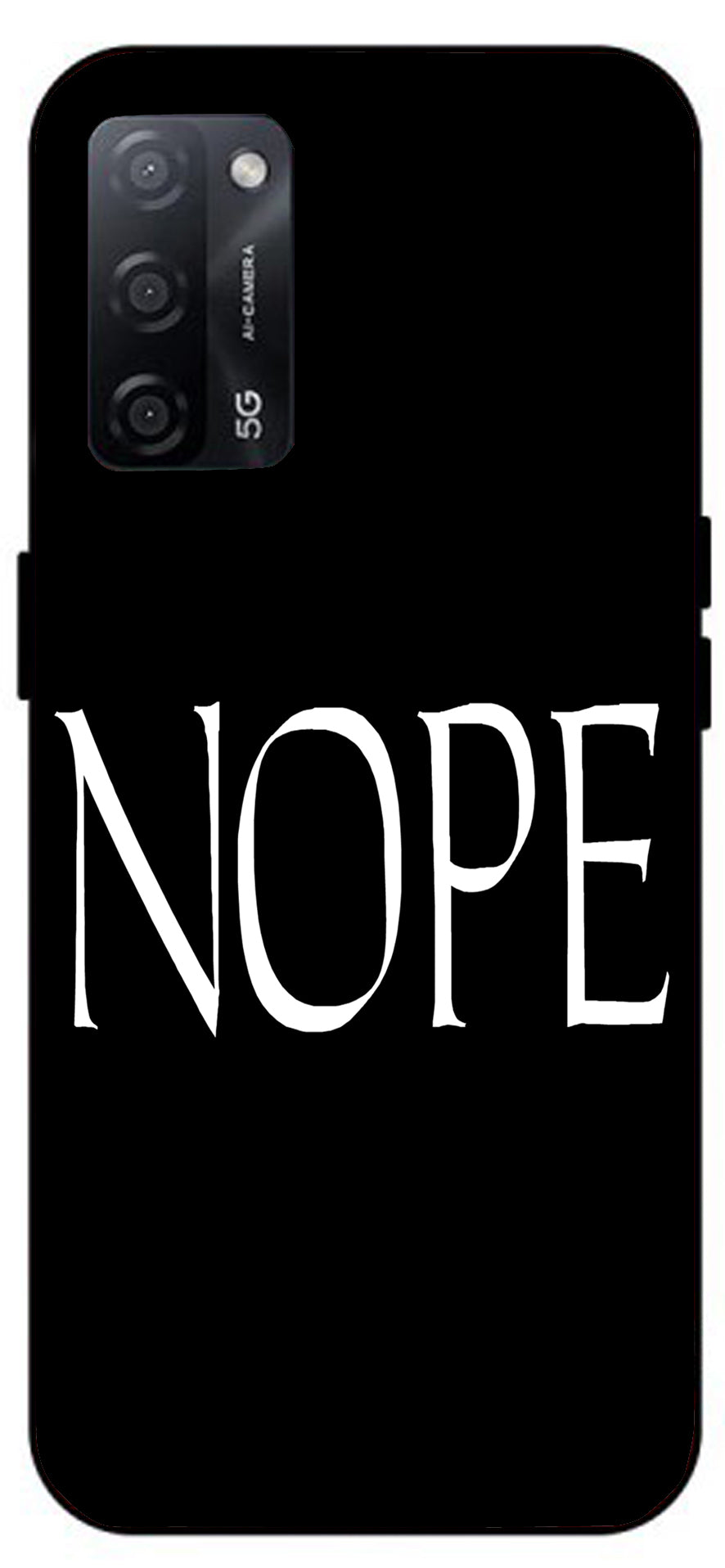 Nope Black Design Unbreakable Metal Back Case Mobile Cover with 4 Side Protection and Soft TPU Sides for Oppo A53s 5G