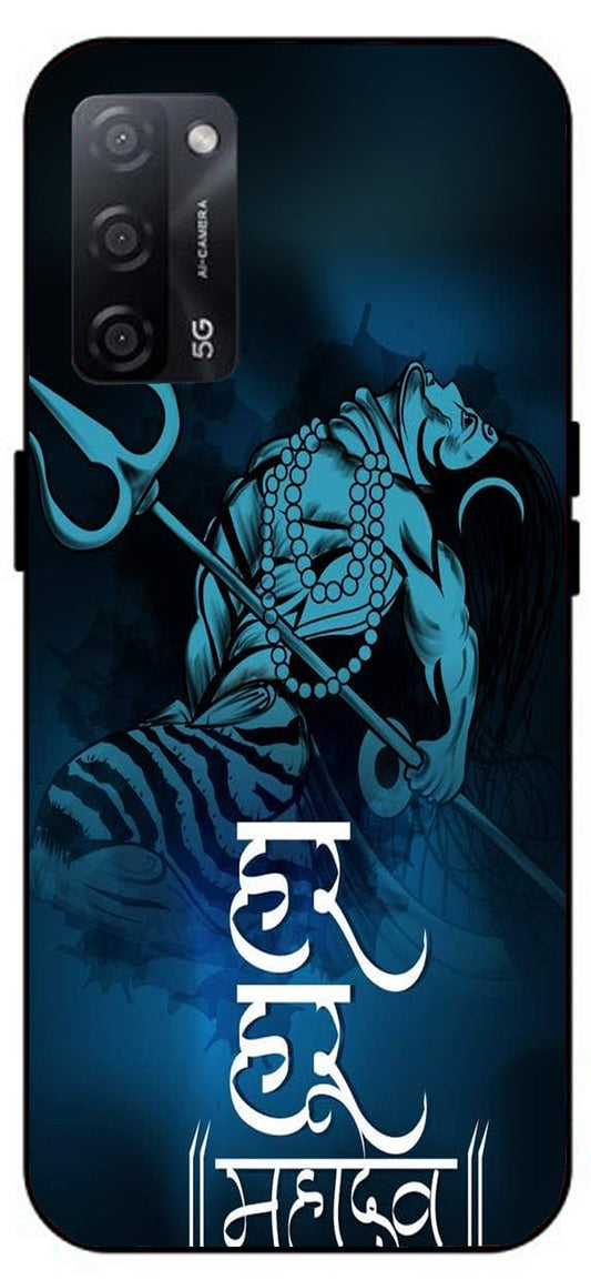 Har Har Mahadev Unbreakable Metal Back Case Mobile Cover with 4 Side Protection and Soft TPU Sides for Oppo A53s 5G