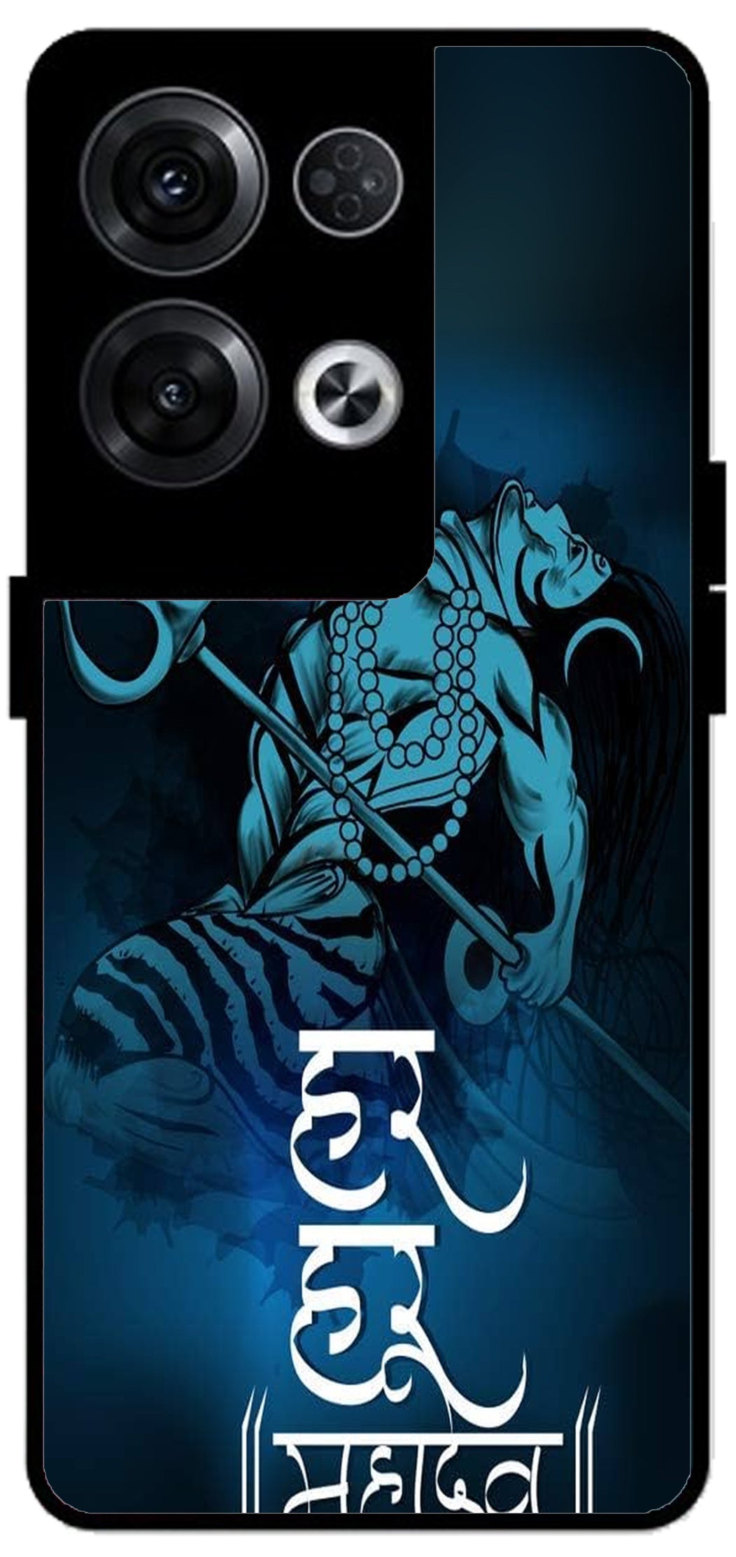 Har Har Mahadev Unbreakable Metal Back Case Mobile Cover with 4 Side Protection and Soft TPU Sides for Oppo Reno 8 Pro 5G 2D