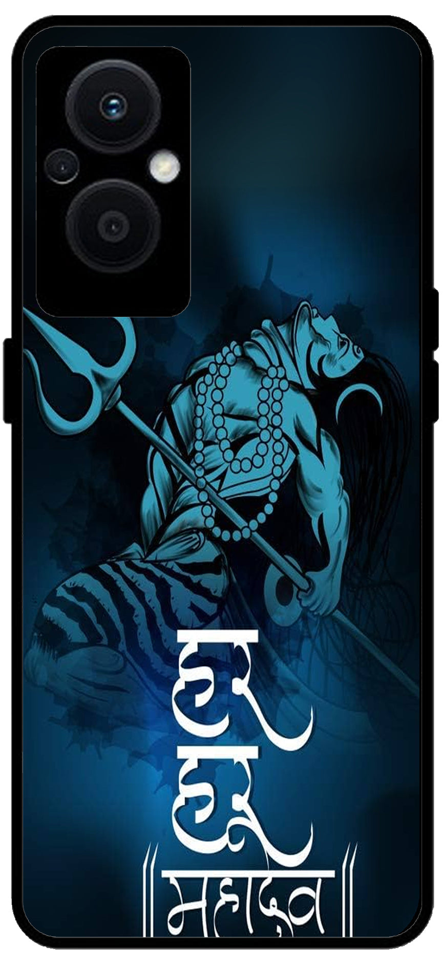 Har Har Mahadev Unbreakable Metal Back Case Mobile Cover with 4 Side Protection and Soft TPU Sides for OPPO F21 PRO 5G