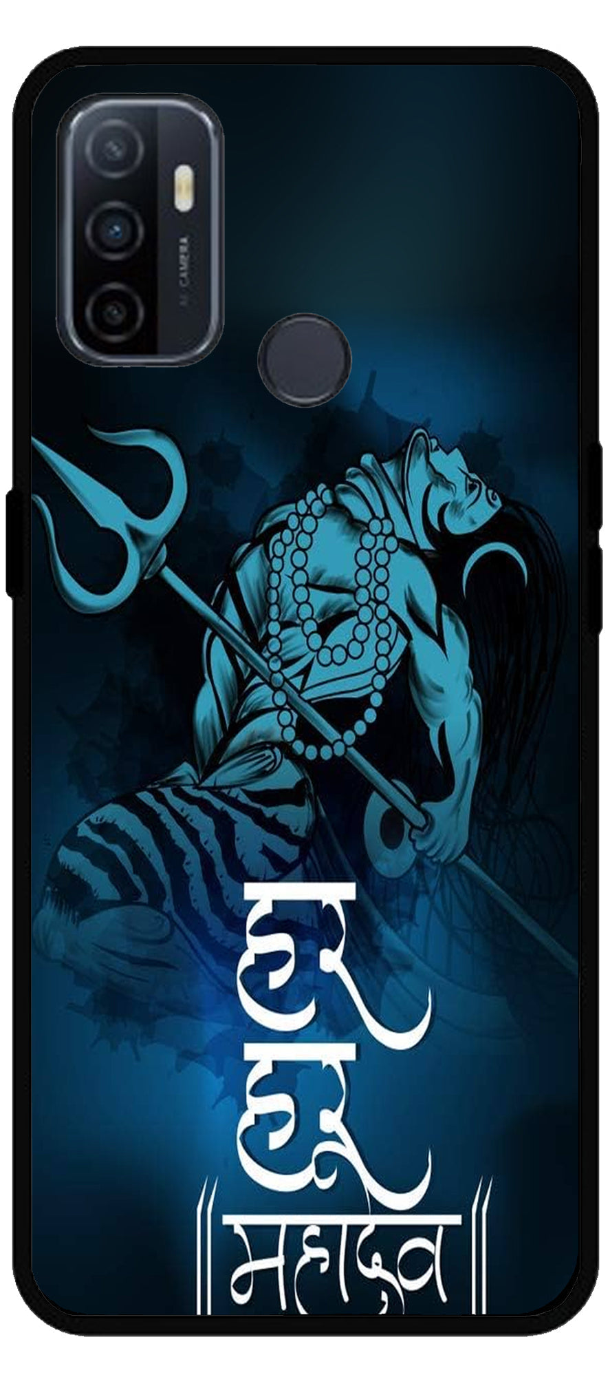 Har Har Mahadev Unbreakable Metal Back Case Mobile Cover with 4 Side Protection and Soft TPU Sides for Oppo A53