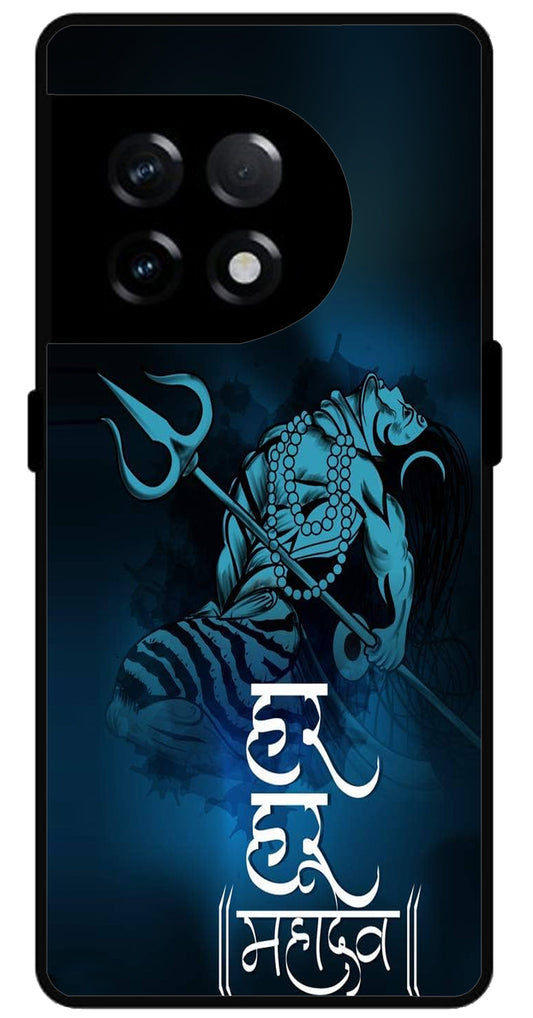 Har Har Mahadev Unbreakable Metal Back Case Mobile Cover with 4 Side Protection and Soft TPU Sides for OnePlus 11R