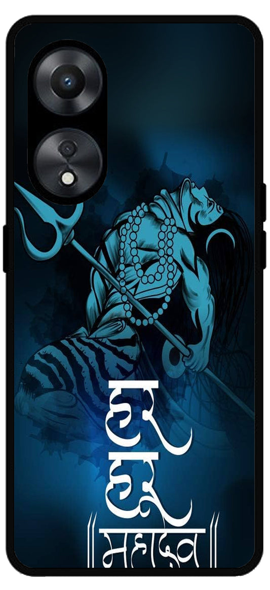 Har Har Mahadev Unbreakable Metal Back Case Mobile Cover with 4 Side Protection and Soft TPU Sides for Oppo a78 5g