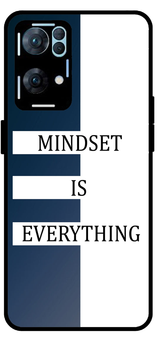 Mindset is Everything Unbreakable Metal Back Case Mobile Cover with 4 Side Protection and Soft TPU Sides for Oppo Reno 7 Pro 5G