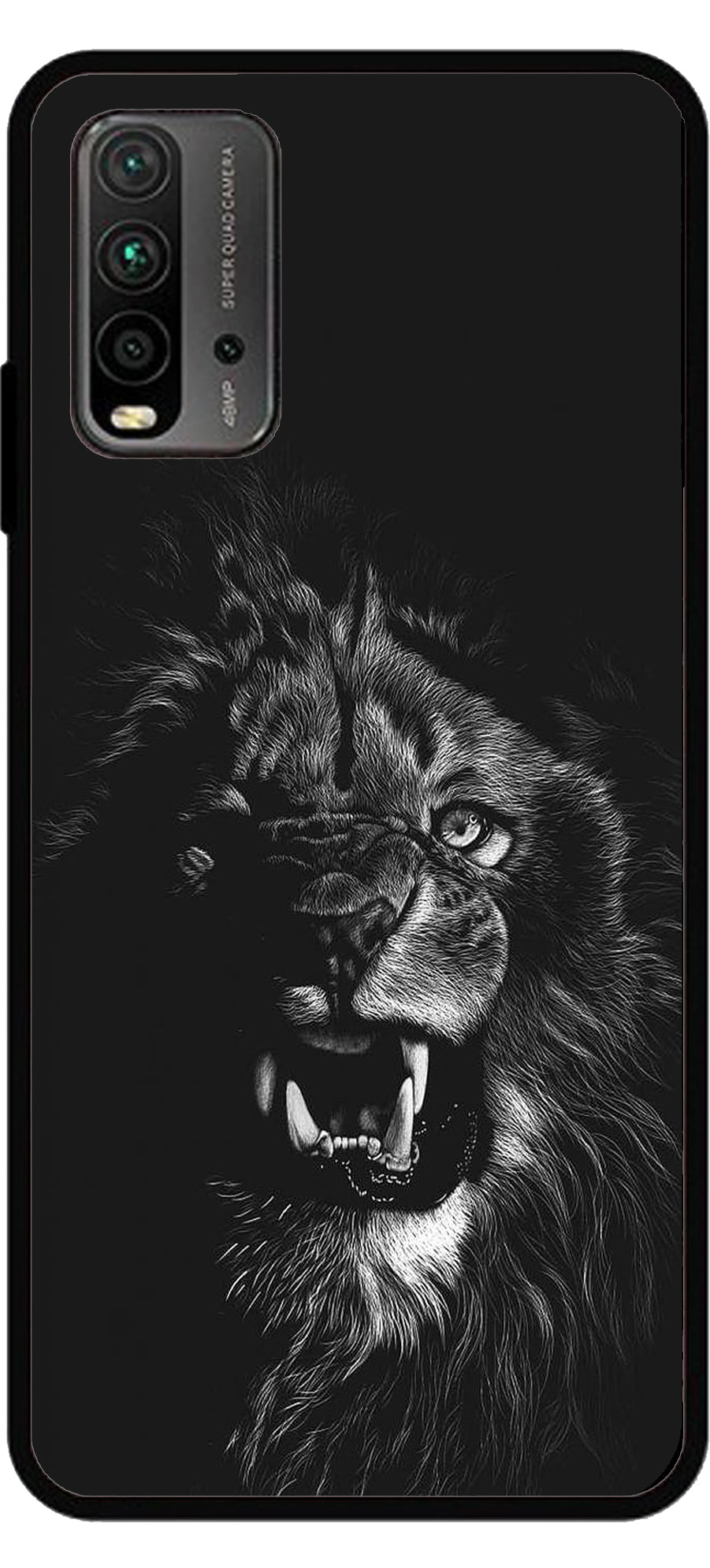 Angry Lion Unbreakable Metal Back Case Mobile Cover with 4 Side Protection and Soft TPU Sides for Mi Redmi 9 Power 2D