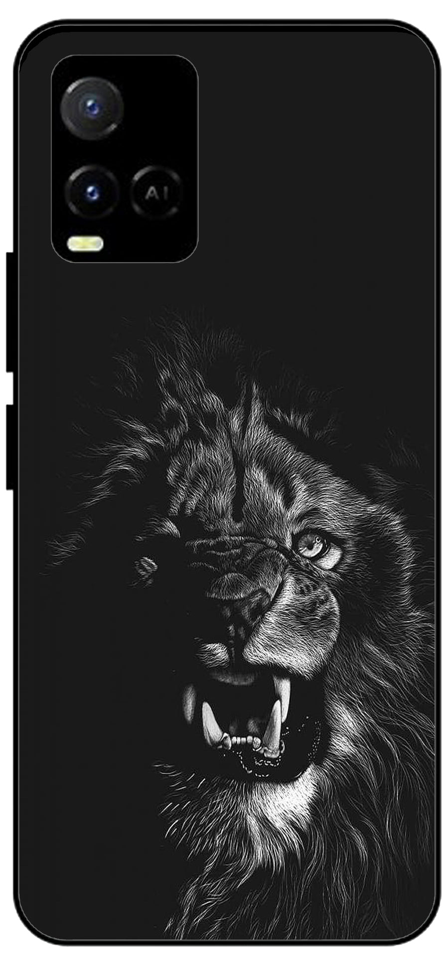 Angry Lion Unbreakable Metal Back Case Mobile Cover with 4 Side Protection and Soft TPU Sides for Vivo Y21 2D