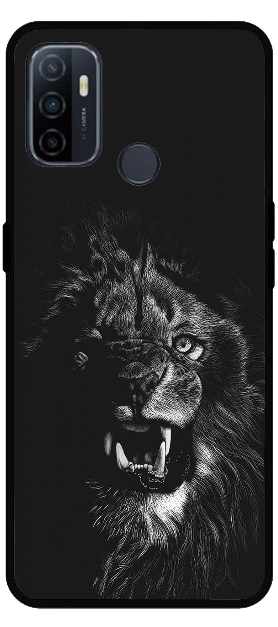 Angry Lion Unbreakable Metal Back Case Mobile Cover with 4 Side Protection and Soft TPU Sides for Oppo A53