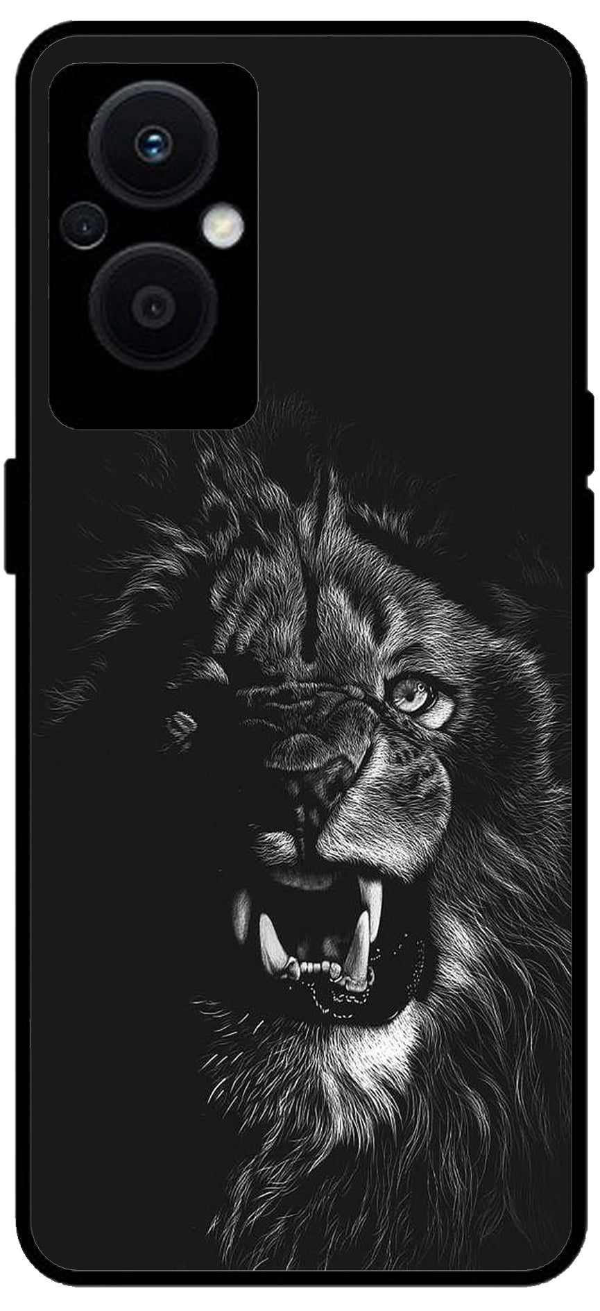 Angry Lion Unbreakable Metal Back Case Mobile Cover with 4 Side Protection and Soft TPU Sides for OPPO F21 PRO 5G