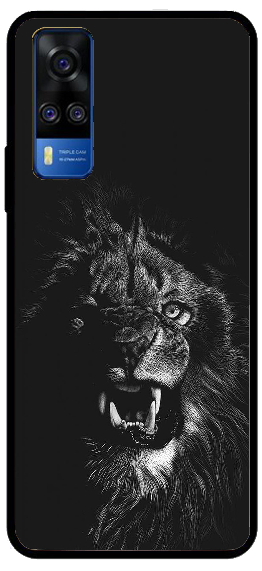 Angry Lion Unbreakable Metal Back Case Mobile Cover with 4 Side Protection and Soft TPU Sides for Vivo y51