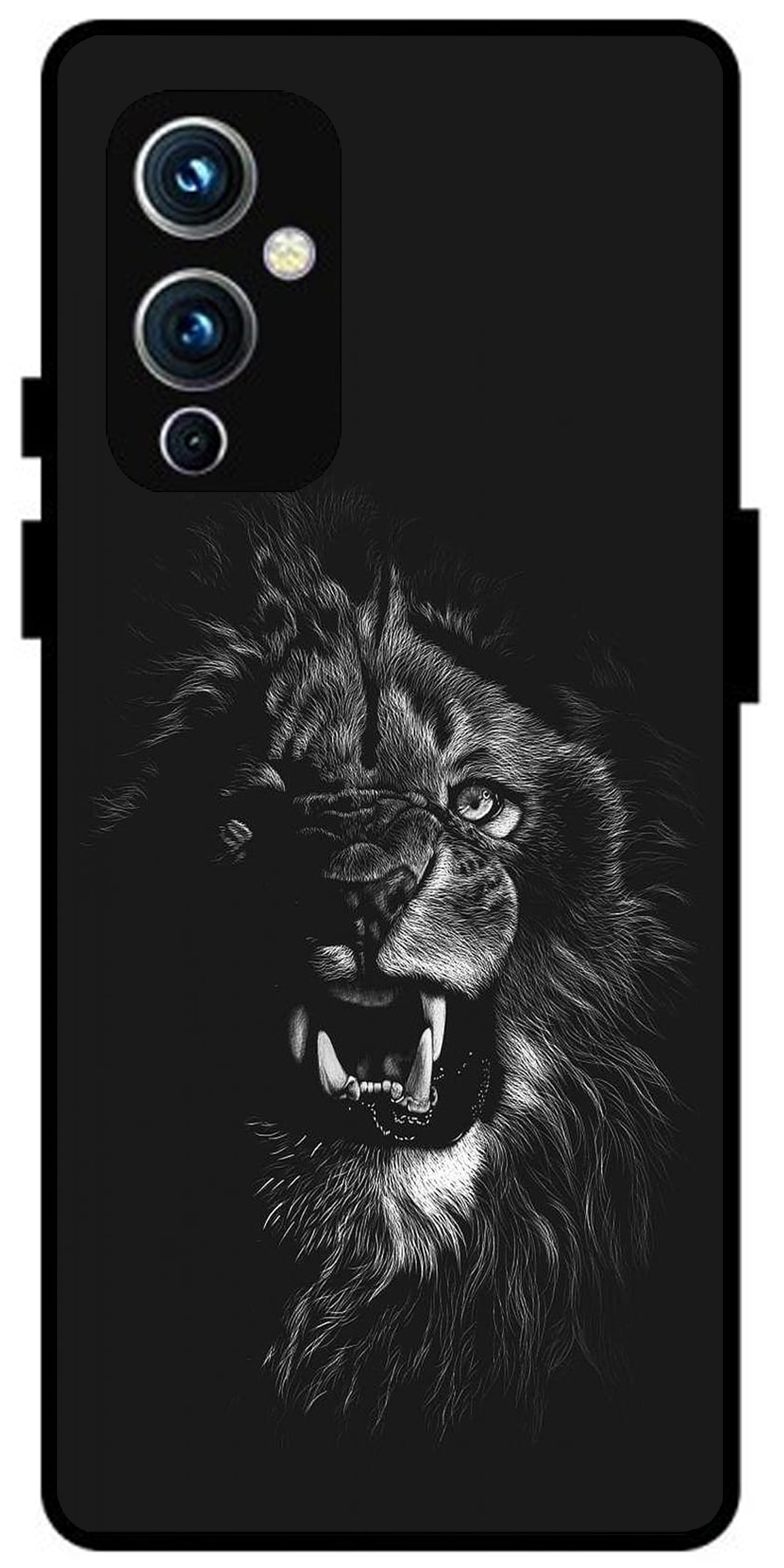 Angry Lion Unbreakable Metal Back Case Mobile Cover with 4 Side Protection and Soft TPU Sides for OnePlus 9