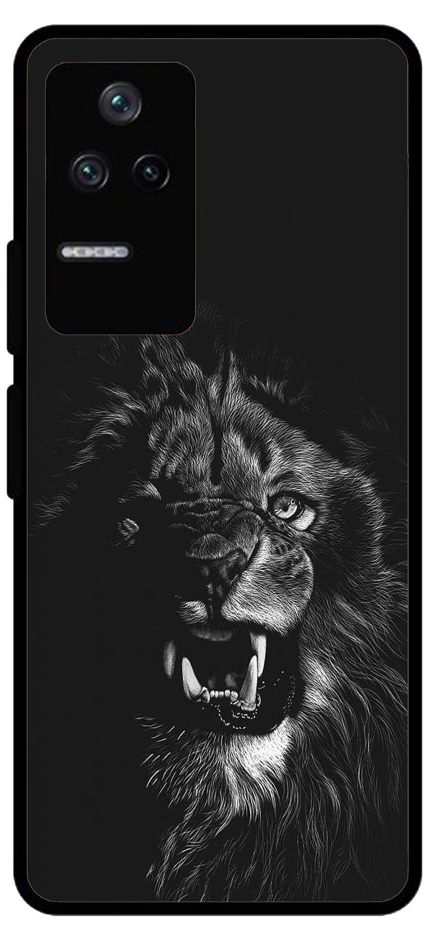 Angry Lion Unbreakable Metal Back Case Mobile Cover with 4 Side Protection and Soft TPU Sides for Poco F4