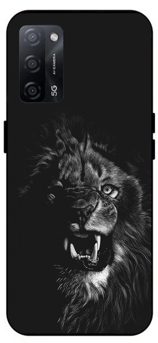 Angry Lion Unbreakable Metal Back Case Mobile Cover with 4 Side Protection and Soft TPU Sides for Oppo A53s 5G