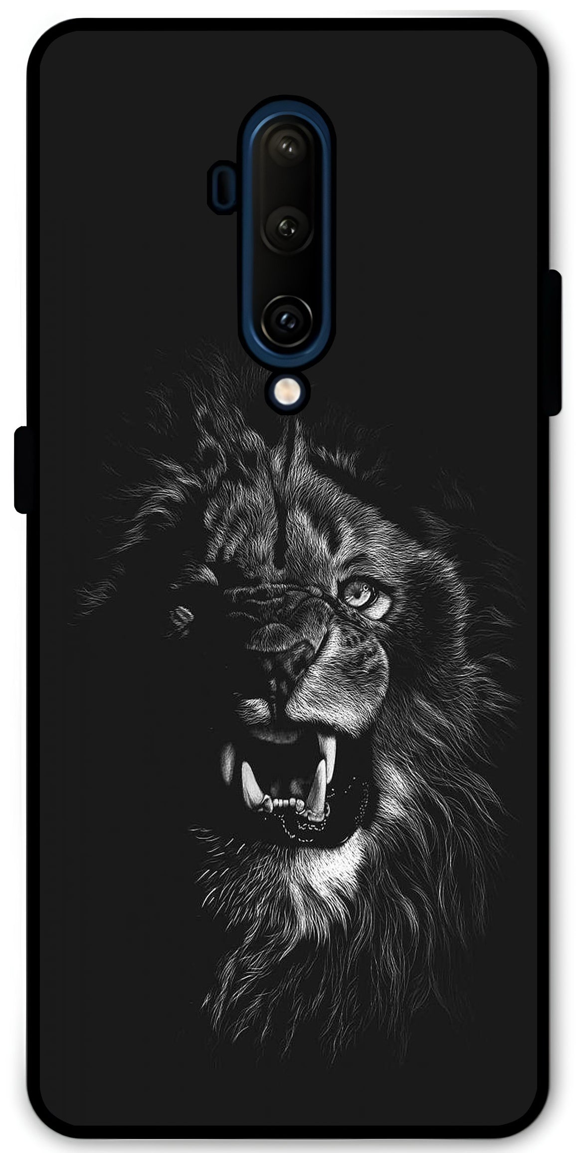 Angry Lion Unbreakable Metal Back Case Mobile Cover with 4 Side Protection and Soft TPU Sides for OnePlus 7T Pro