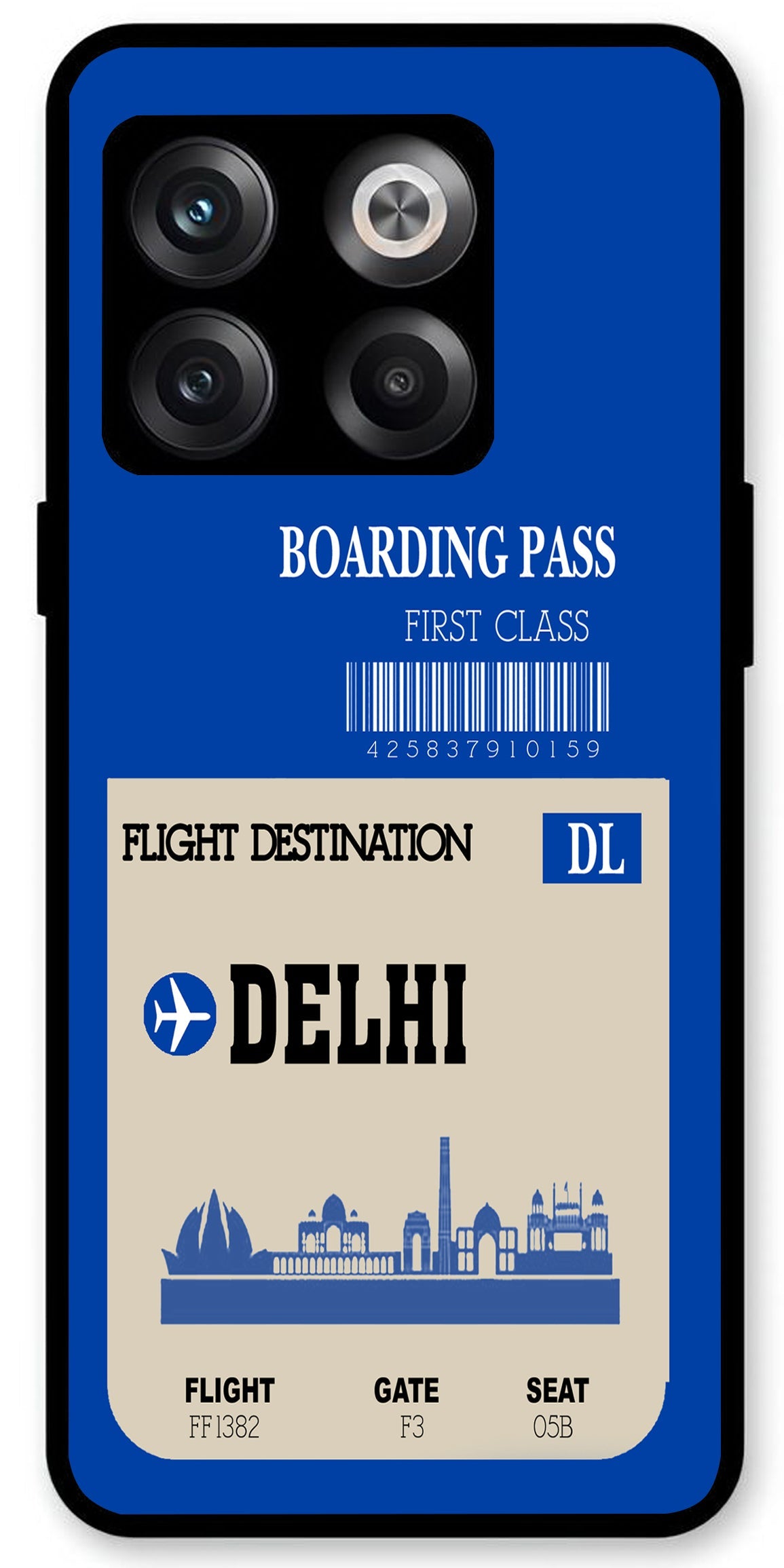 Delhi Boarding Pass Unbreakable Metal Back Case Mobile Cover with 4 Side Protection and Soft TPU Sides for OnePlus10T