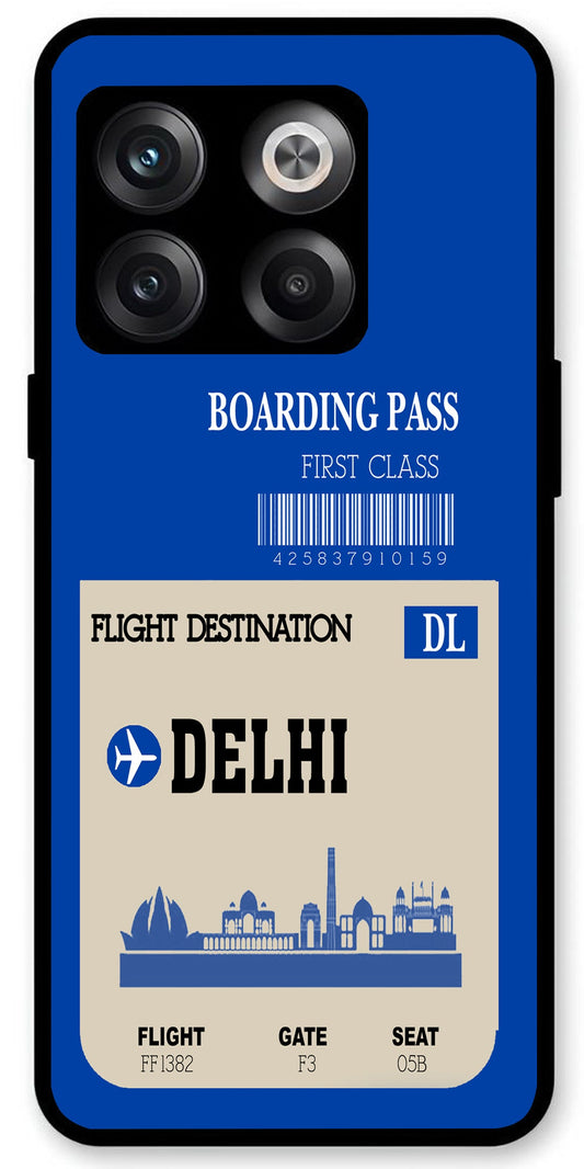 Delhi Boarding Pass Unbreakable Metal Back Case Mobile Cover with 4 Side Protection and Soft TPU Sides for OnePlus10T