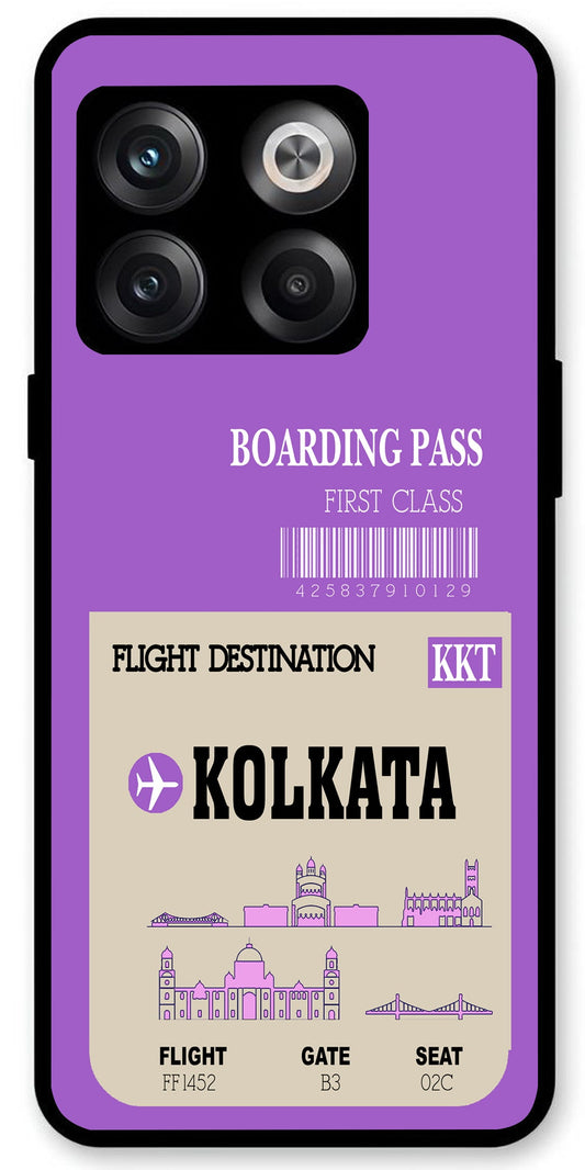 Kolkata Boarding Pass Unbreakable Metal Back Case Mobile Cover with 4 Side Protection and Soft TPU Sides for OnePlus10T