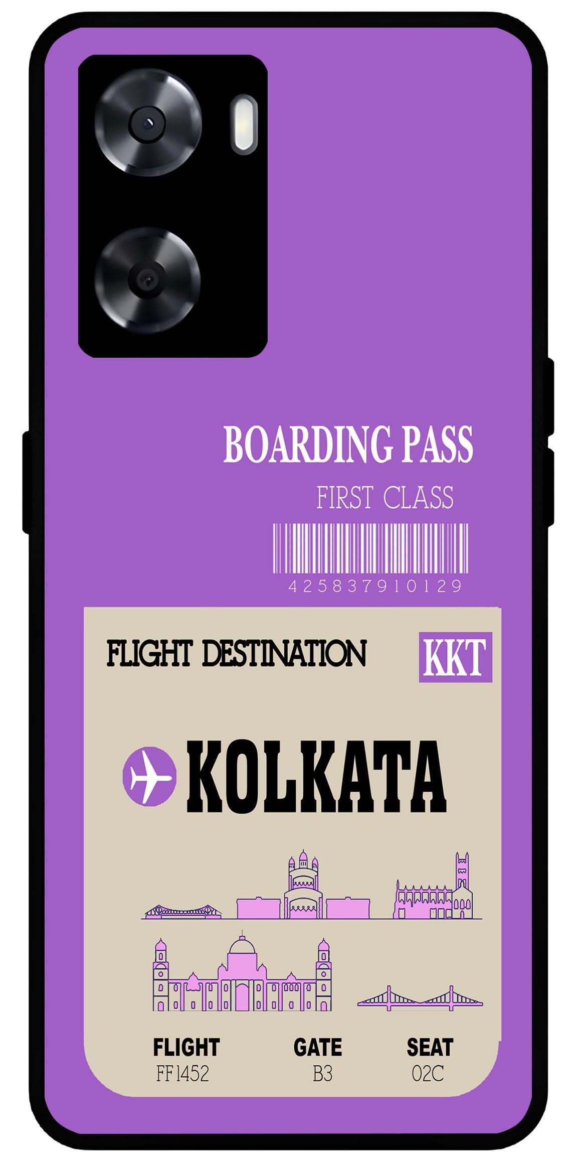 Kolkata Boarding Pass Unbreakable Metal Back Case Mobile Cover with 4 Side Protection and Soft TPU Sides for OnePlus Nord N20 SE