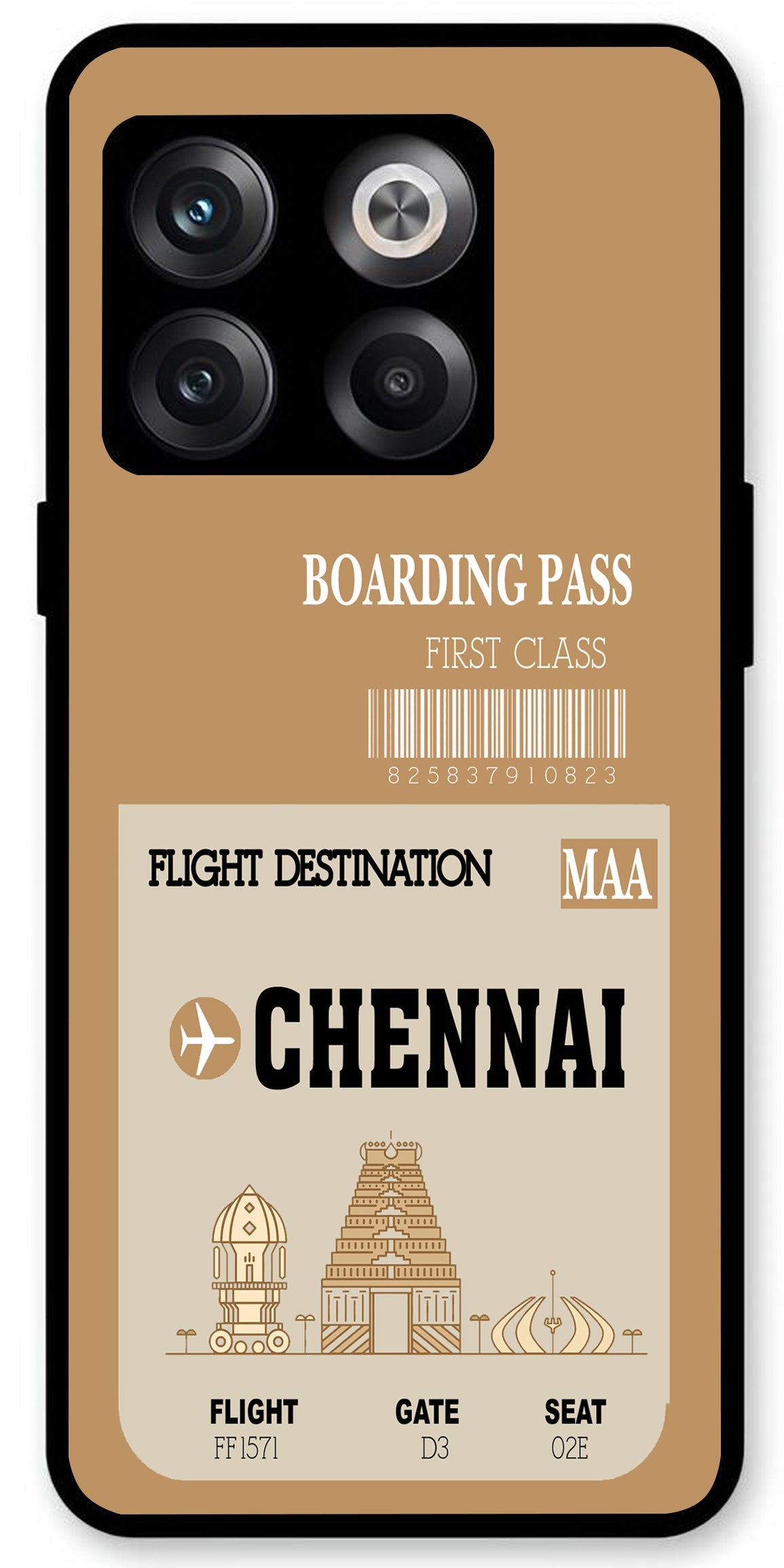 Chennai Boarding Pass Unbreakable Metal Back Case Mobile Cover with 4 Side Protection and Soft TPU Sides for OnePlus10T