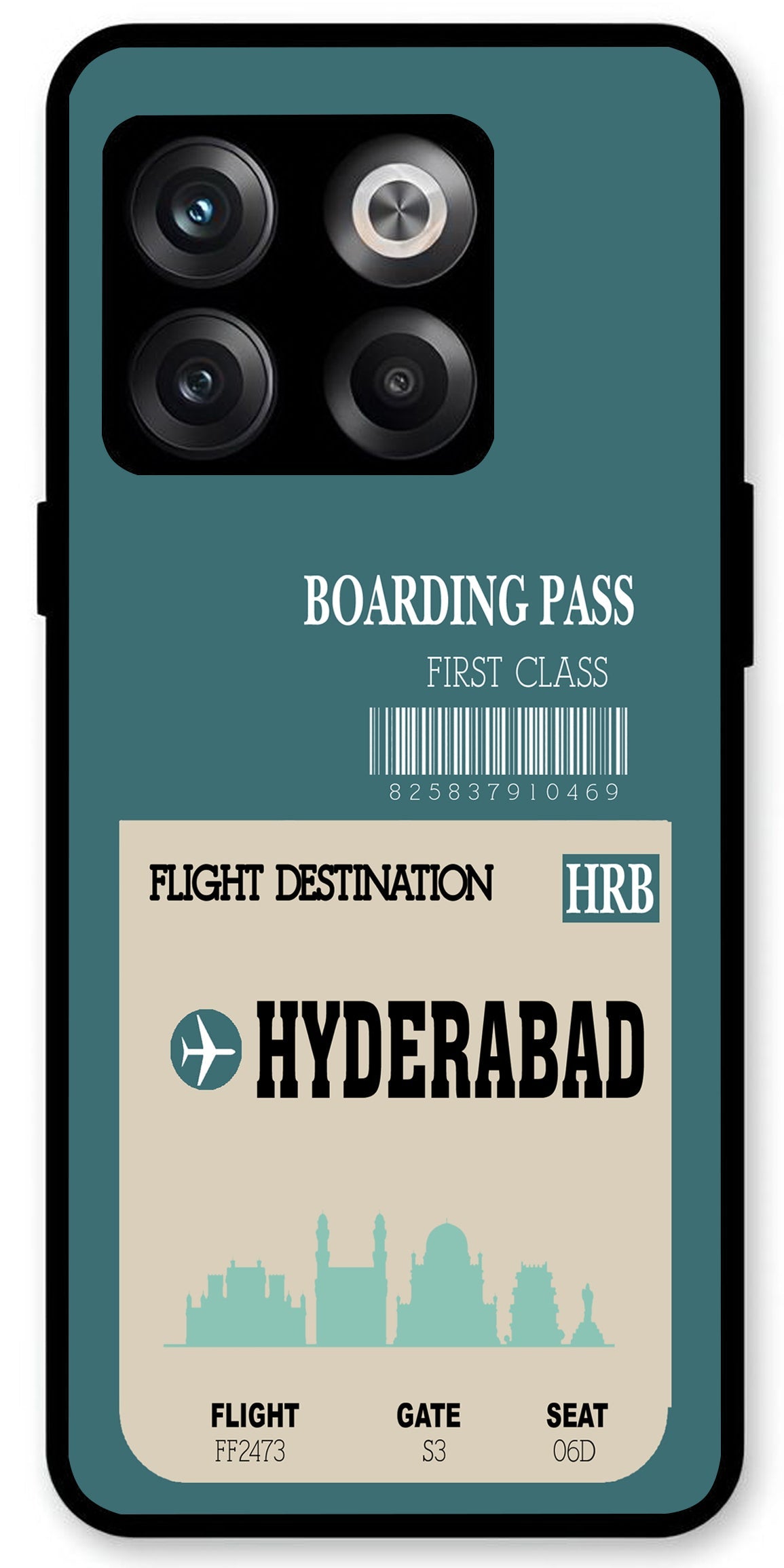 Hyderabad Boarding Pass Unbreakable Metal Back Case Mobile Cover with 4 Side Protection and Soft TPU Sides for OnePlus10T