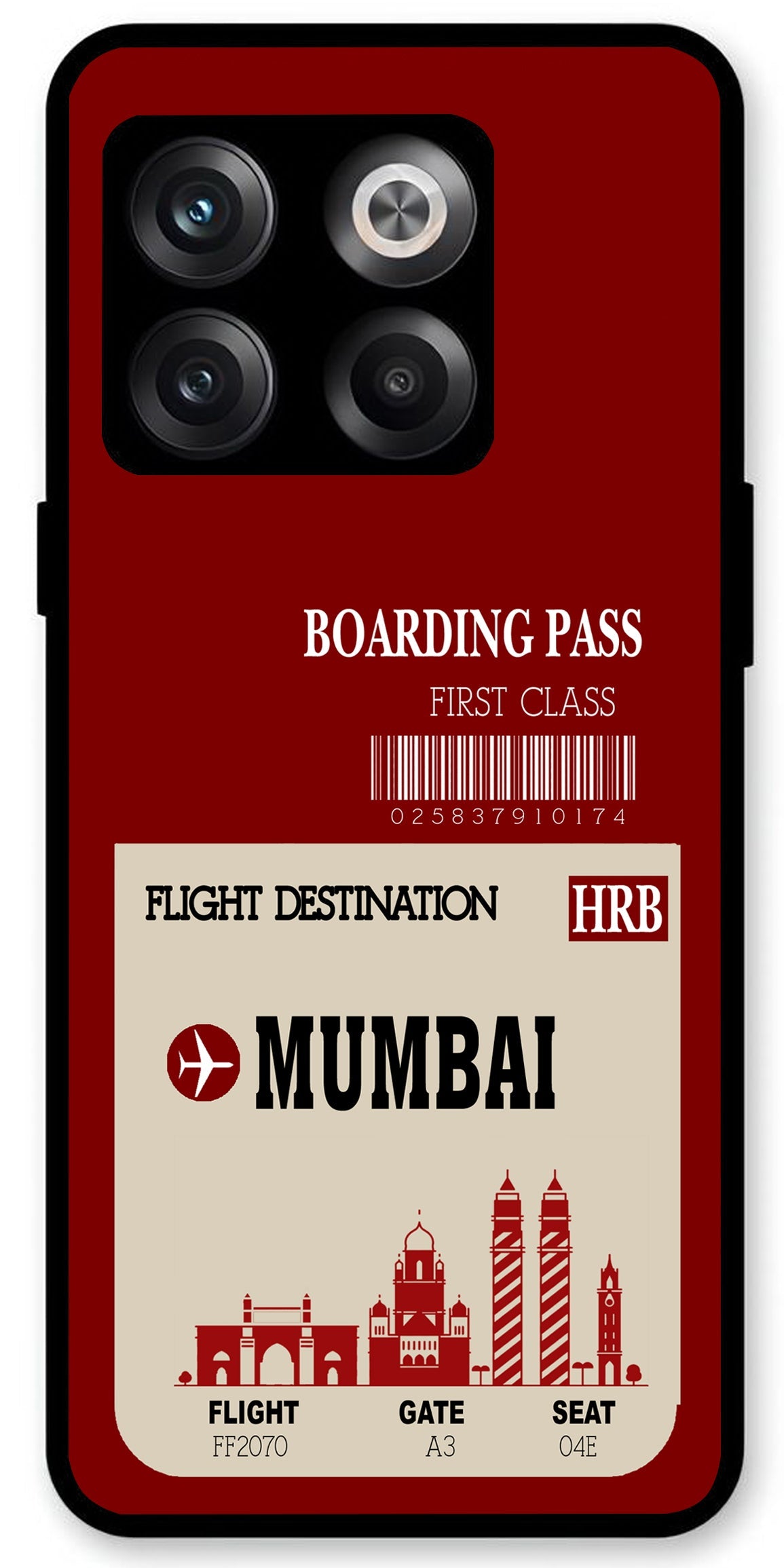 Mumbai Boarding Pass Unbreakable Metal Back Case Mobile Cover with 4 Side Protection and Soft TPU Sides for OnePlus10T