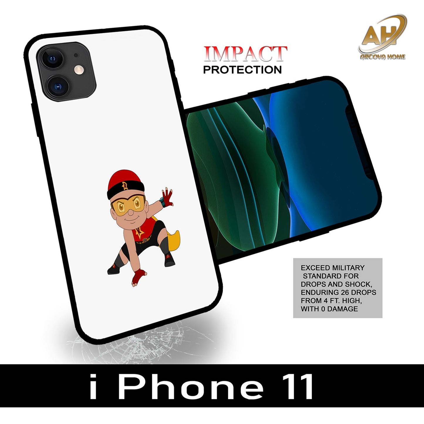 Animated Design Unbreakable Glass Back Case Mobile Cover with 4 Side Protection and Soft TPU Sides for Apple iPhone 11