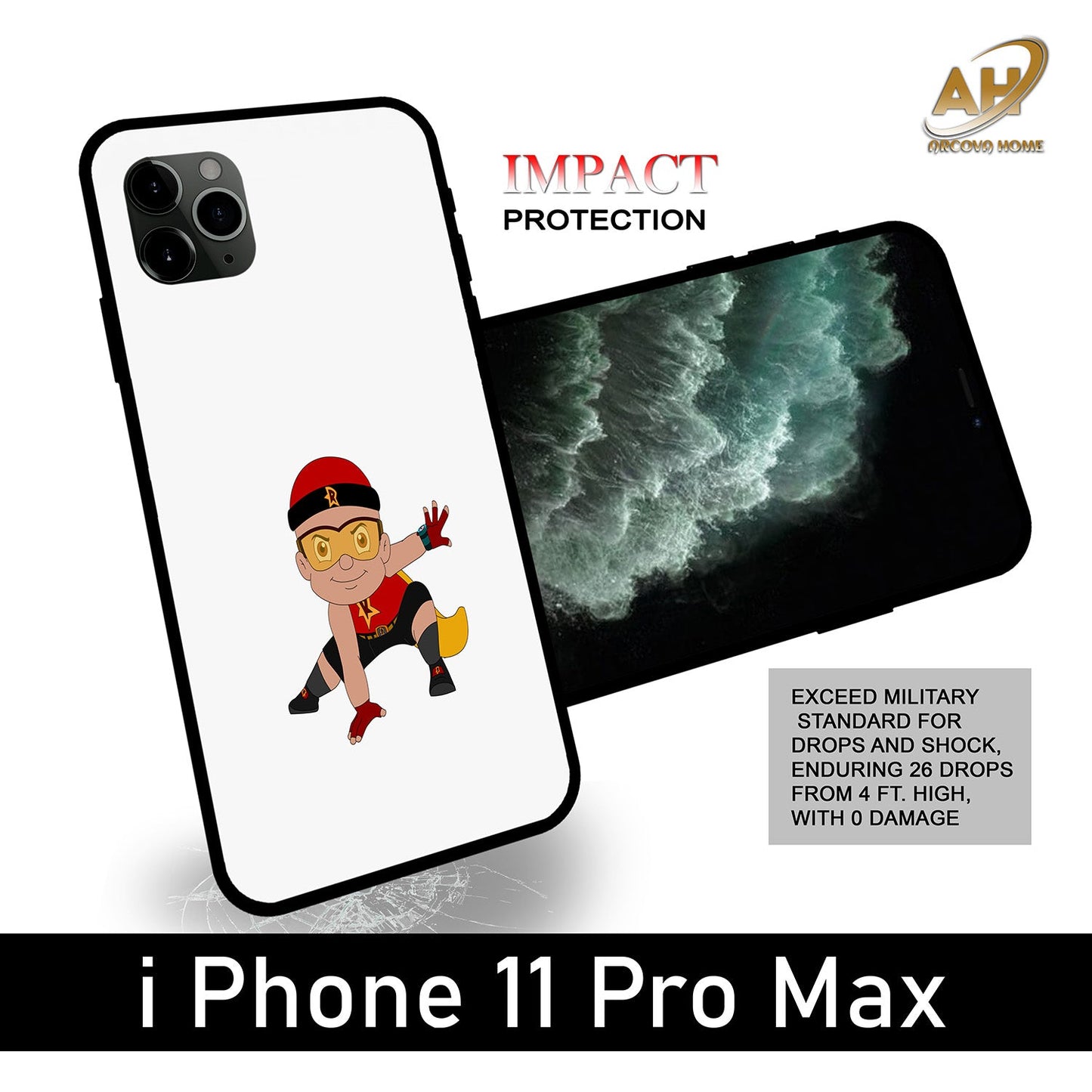 Animated Design Unbreakable Glass Back Case Mobile Cover with 4 Side Protection and Soft TPU Sides for Apple iPhone 11 PRO MAX