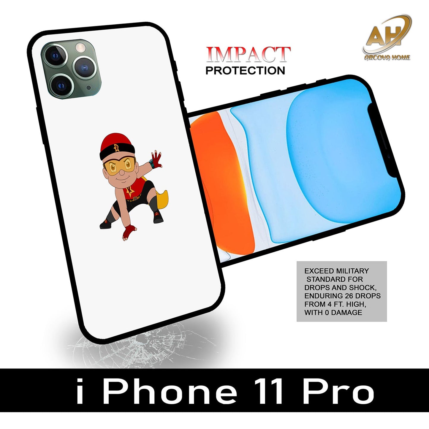 Animated Design Unbreakable Glass Back Case Mobile Cover with 4 Side Protection and Soft TPU Sides for Apple iPhone 11 pro