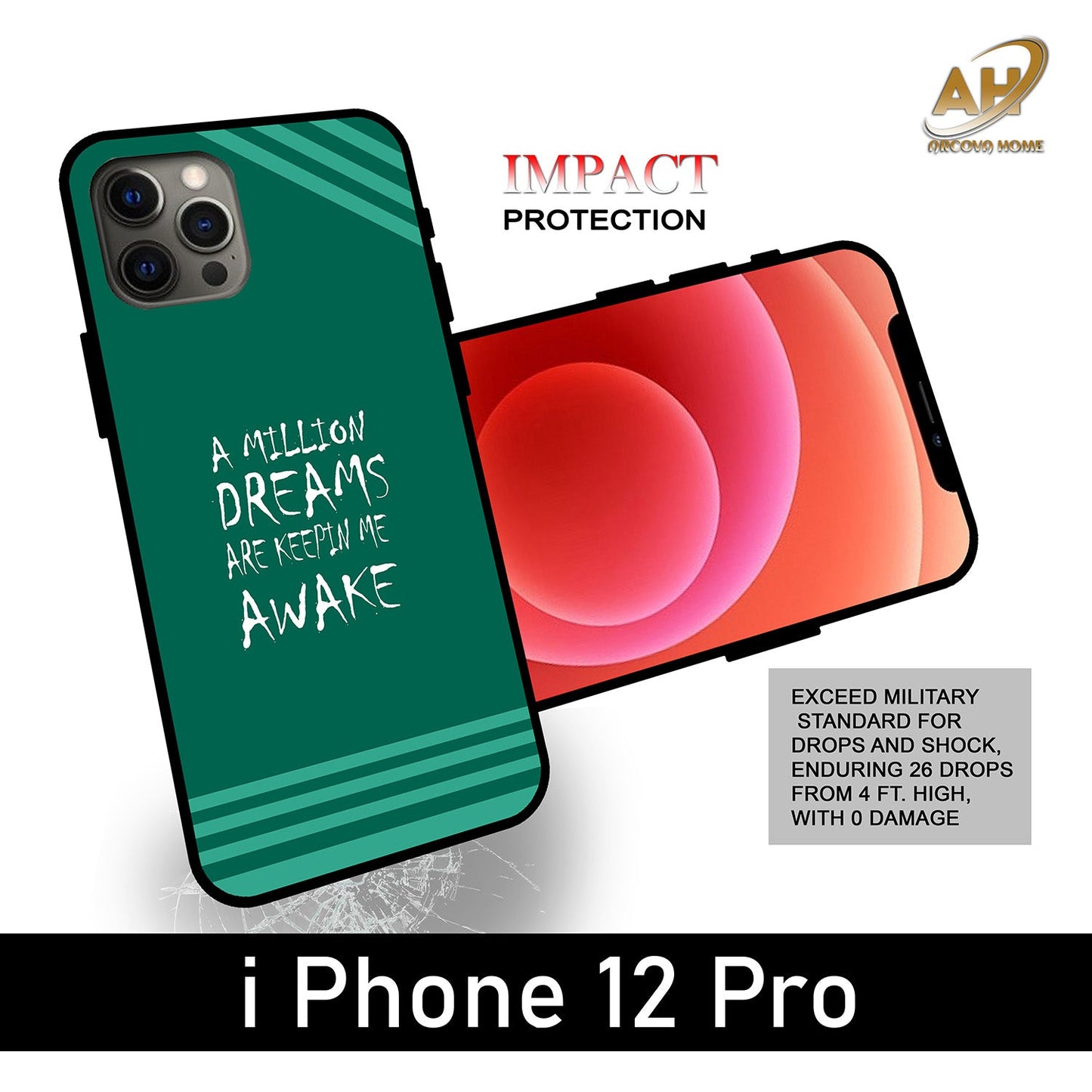 A Million Dreams Unbreakable Metal Back Case Mobile Cover with 4 Side Protection and Soft TPU Sides for Apple iphone 12 Pro