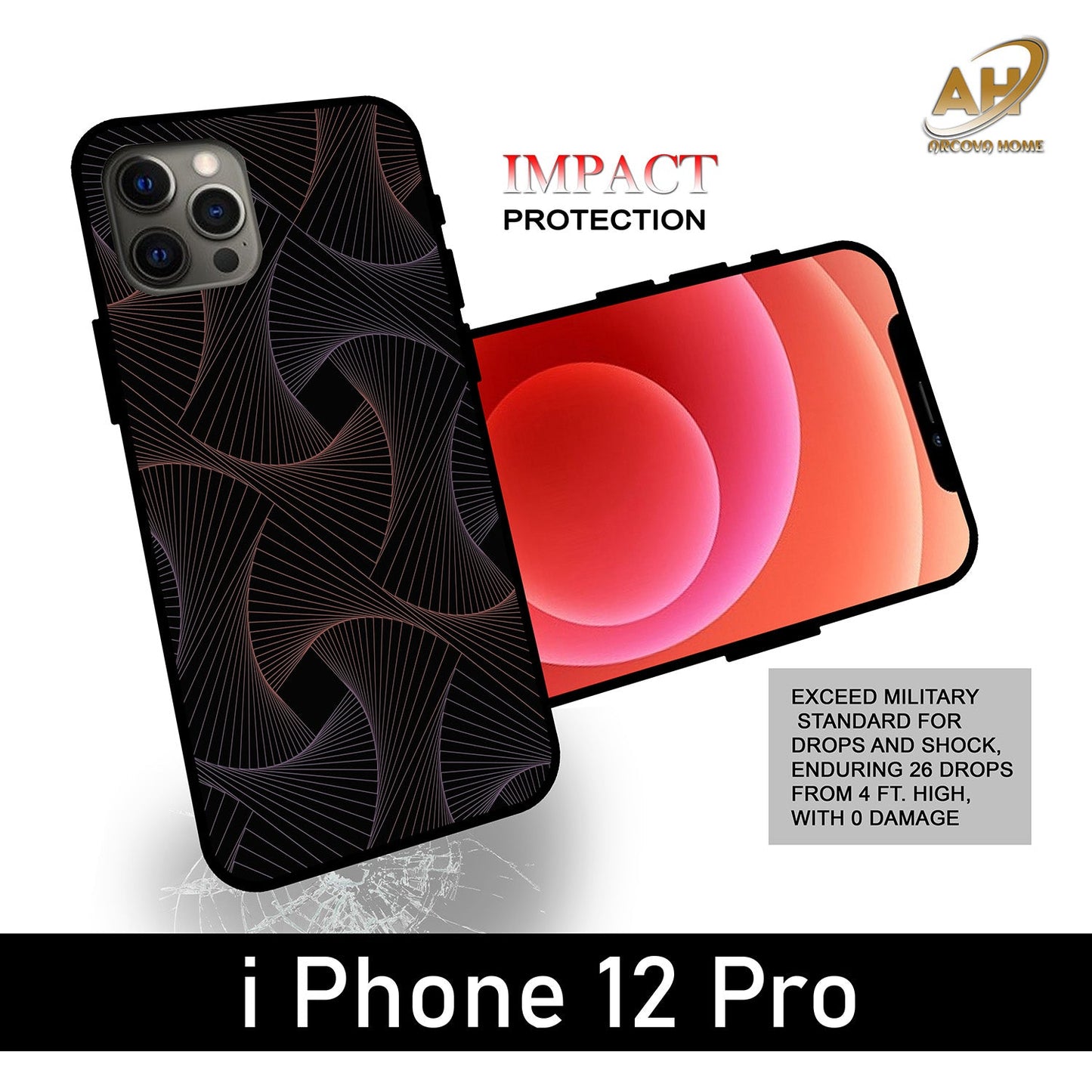 Animated Design Unbreakable Metal Back Case Mobile Cover with 4 Side Protection and Soft TPU Sides for Apple iphone 12 Pro