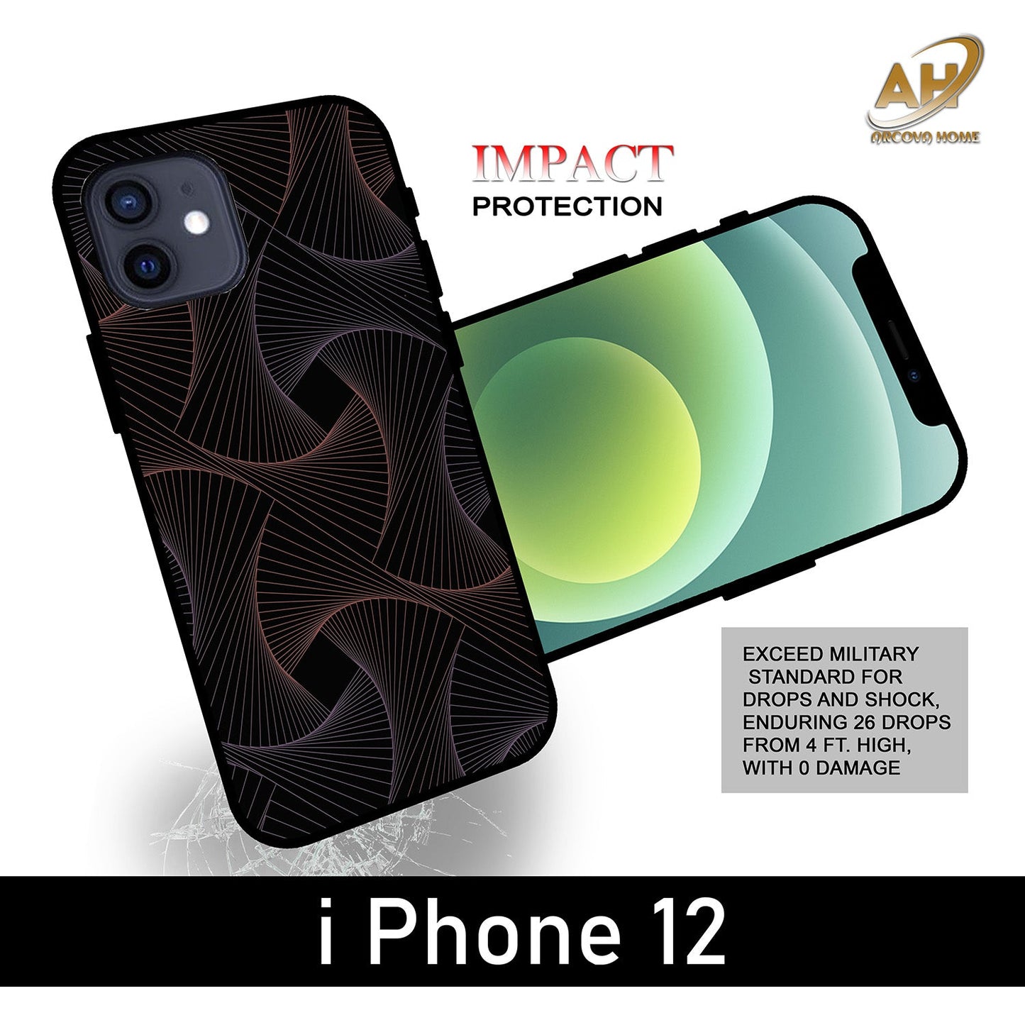 Animated Design Unbreakable metal Back Case Mobile Cover with 4 Side Protection and Soft TPU Sides for Apple iPhone 12