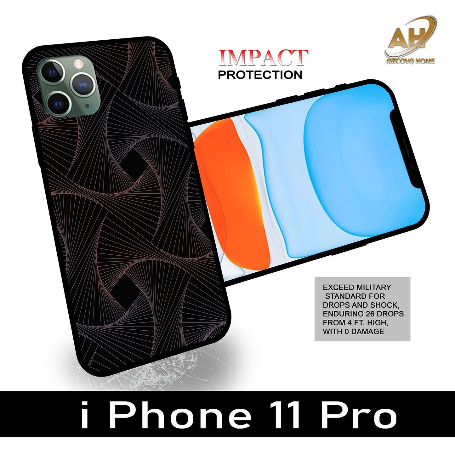 Animated Design Unbreakable Glass Back Case Mobile Cover with 4 Side Protection and Soft TPU Sides for Apple iPhone 11 pro