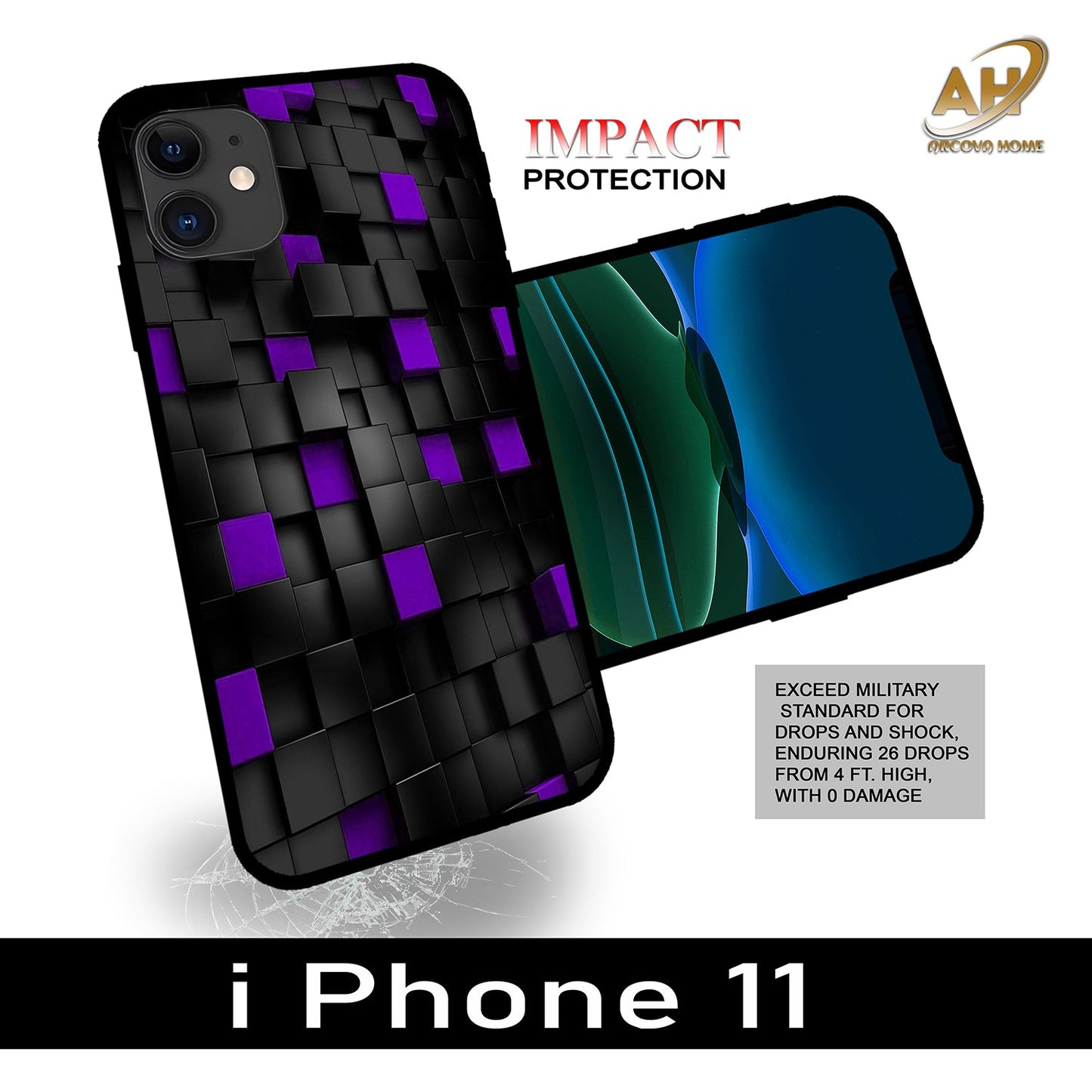 3D Print Box Unbreakable Glass Back Case Mobile Cover with 4 Side Protection and Soft TPU Sides for Apple iPhone 11