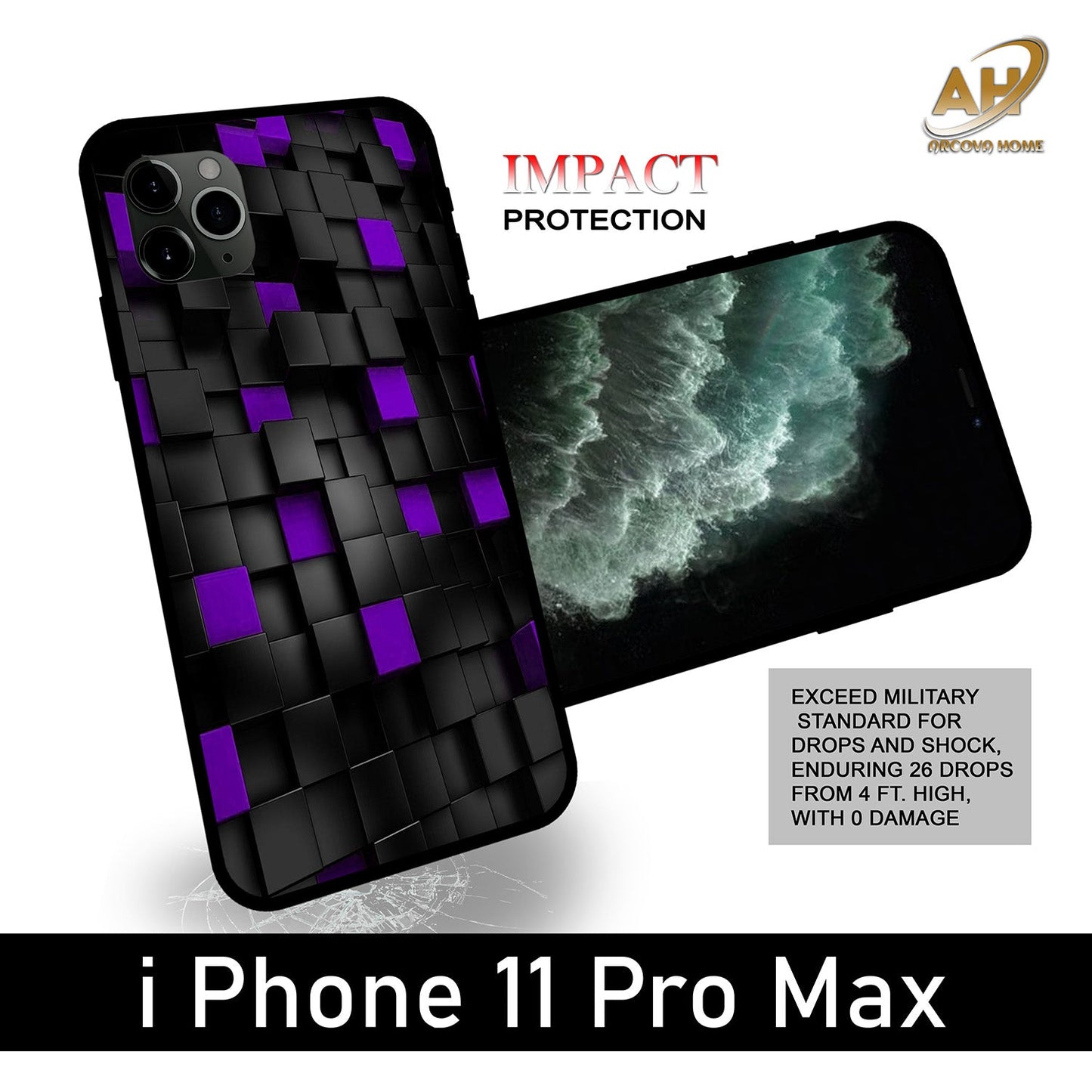 3D Print Box Unbreakable Glass Back Case Mobile Cover with 4 Side Protection and Soft TPU Sides for Apple iPhone 11 PRO MAX