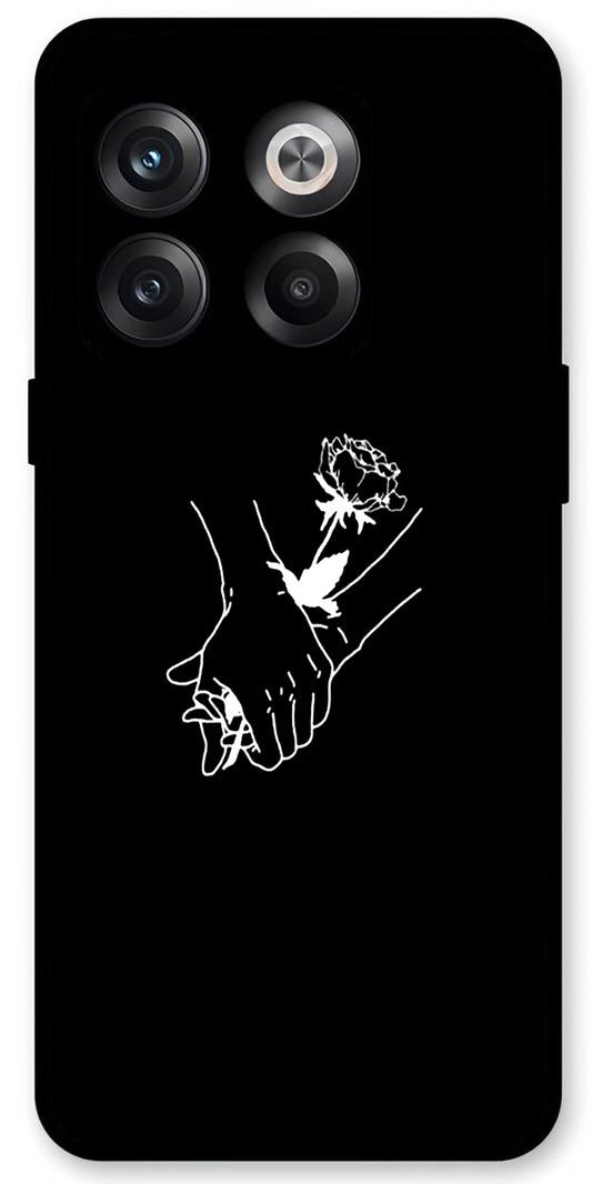 Love Hands Black Unbreakable Metal Back Case Mobile Cover with 4 Side Protection and Soft TPU Sides for OnePlus10T