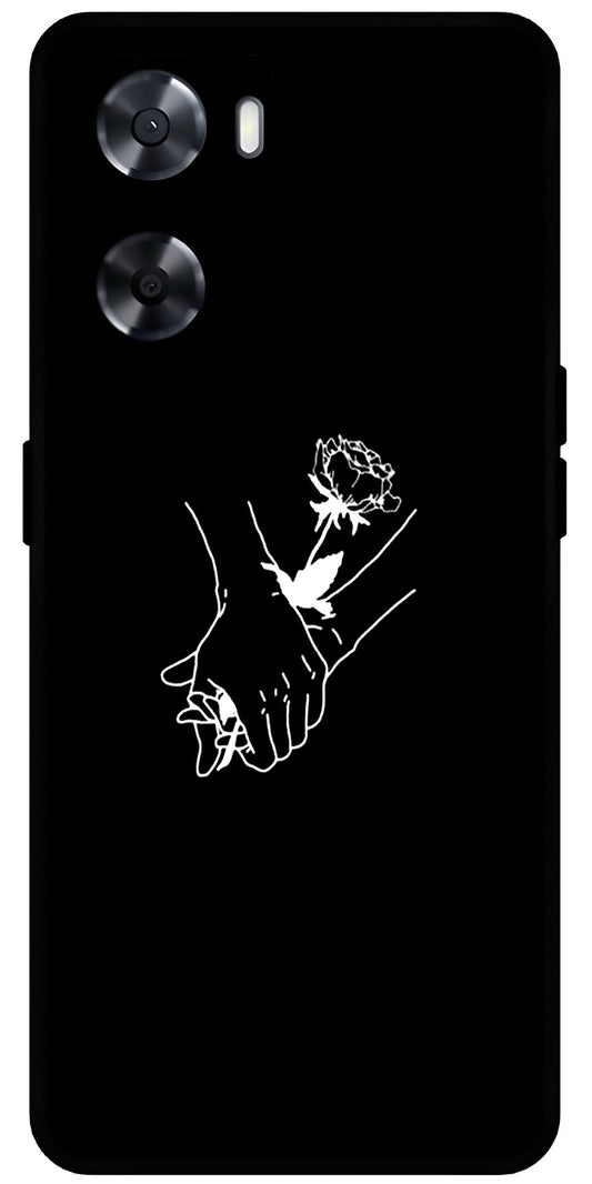 Love Hands Black Unbreakable Metal Back Case Mobile Cover with 4 Side Protection and Soft TPU Sides for OnePlus Nord N20 SE