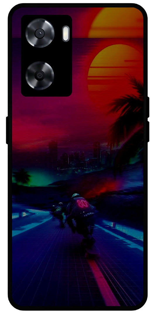 Biker Racing Design Unbreakable Metal Back Case Mobile Cover with 4 Side Protection and Soft TPU Sides for OnePlus Nord N20 SE