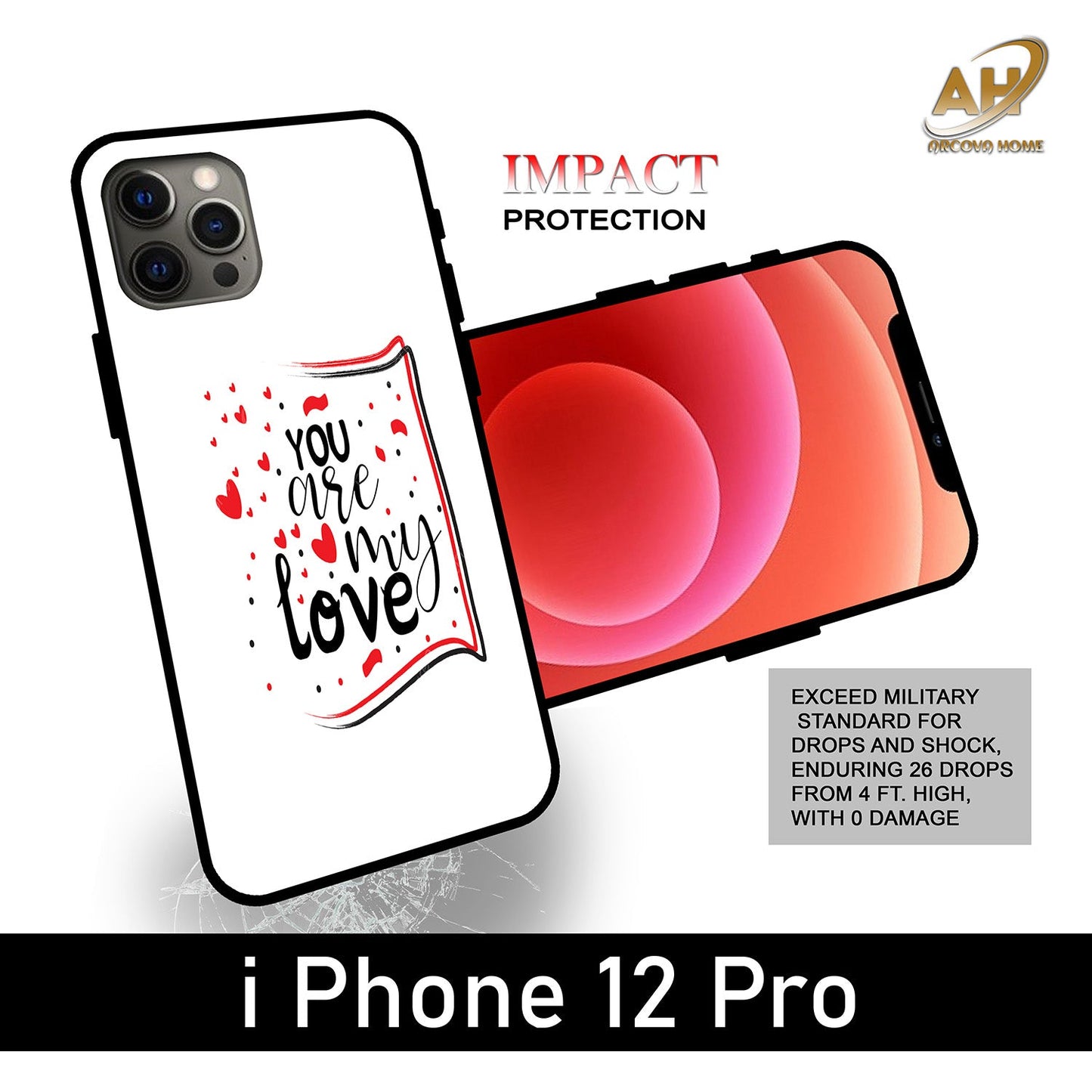 You are My Love Unbreakable Metal Back Case Mobile Cover with 4 Side Protection and Soft TPU Sides for Apple iphone 12 Pro