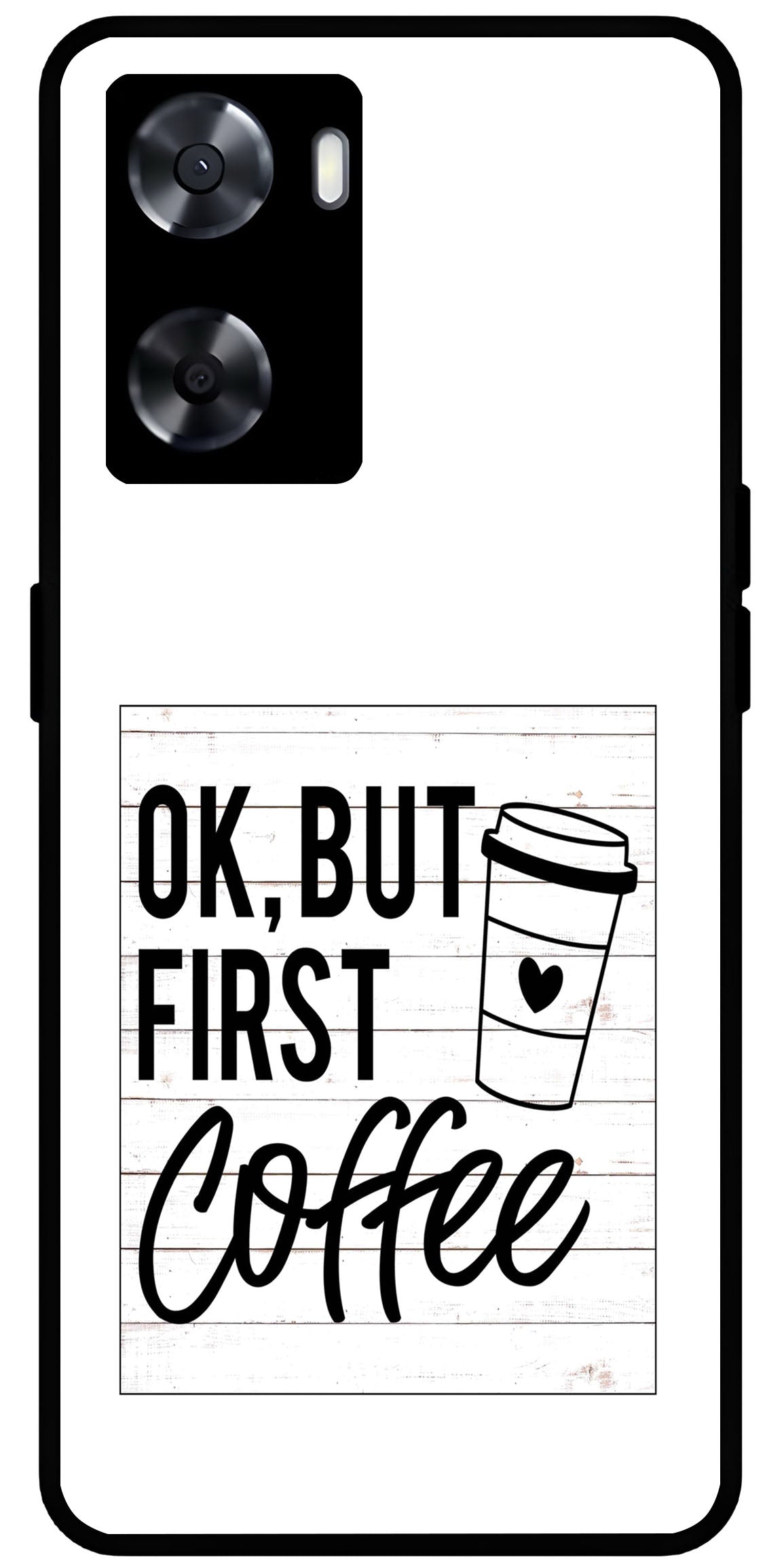 Ok But First Coffee Unbreakable Metal Back Case Mobile Cover with 4 Side Protection and Soft TPU Sides for OnePlus Nord N20 SE