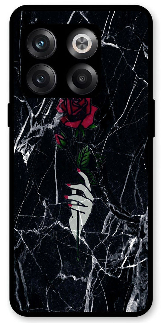 Red Flower Design Unbreakable Metal Back Case Mobile Cover with 4 Side Protection and Soft TPU Sides for OnePlus10T